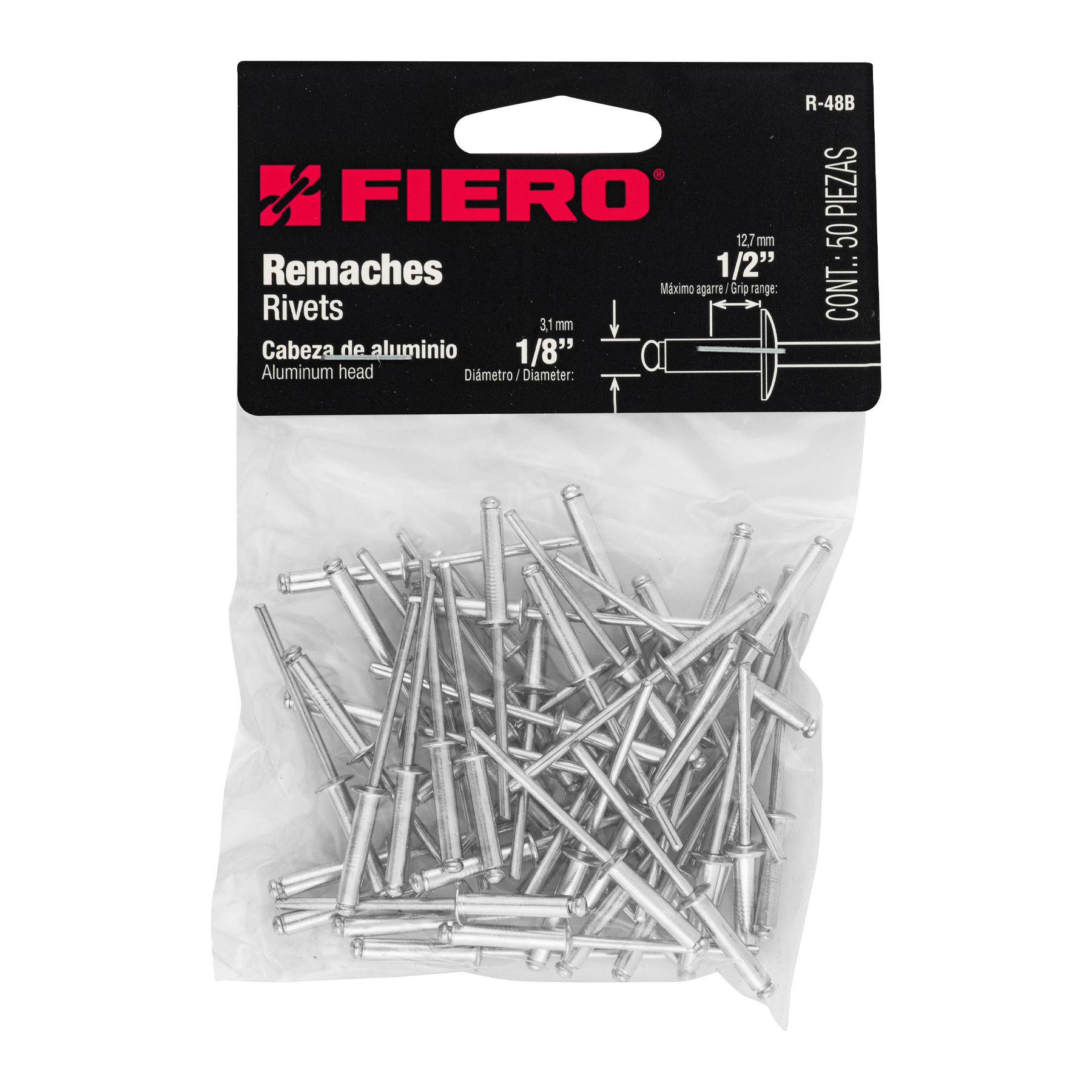 Remaches con espiga, 3.2x16.1mm, bolsa con 50 pzas