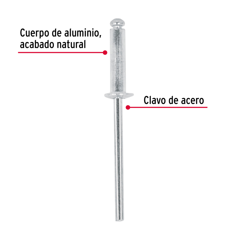 Remaches con espiga, 3.2x11.10m, bolsa con 50 pzas