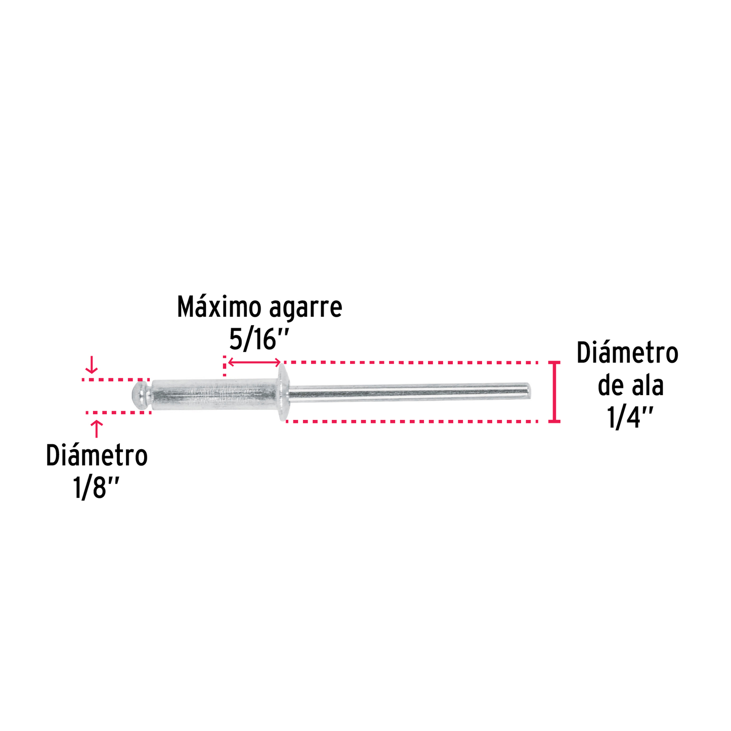 Remaches con espiga, 3.2x11.10m, bolsa con 50 pzas