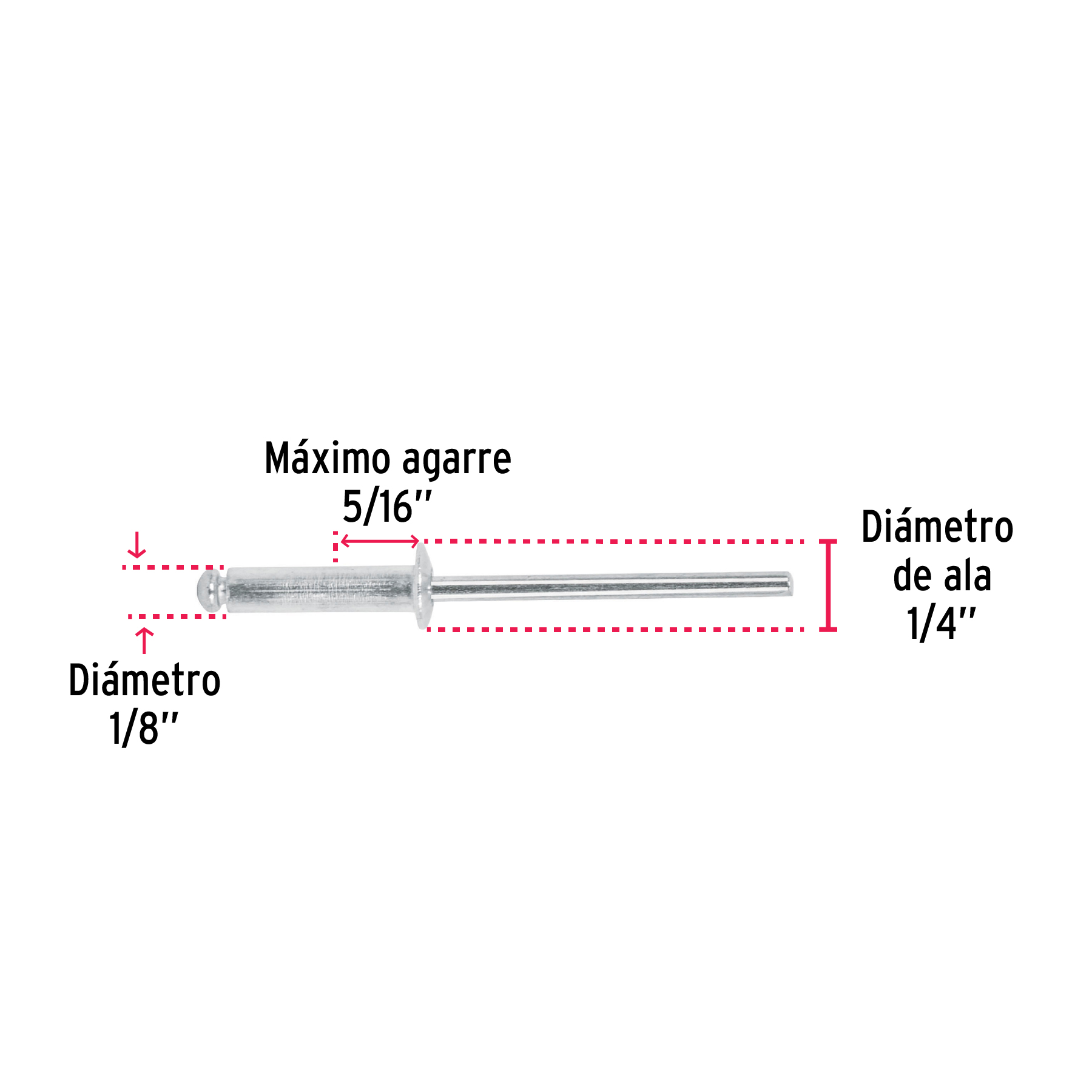 Remaches con espiga, 3.2x11.10m, bolsa con 50 pzas