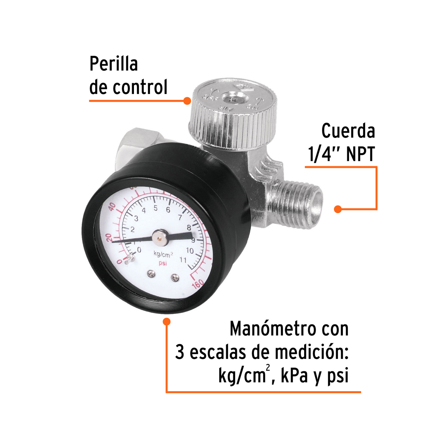 Regulador de aire para compresor, cuerda 1/4 npt