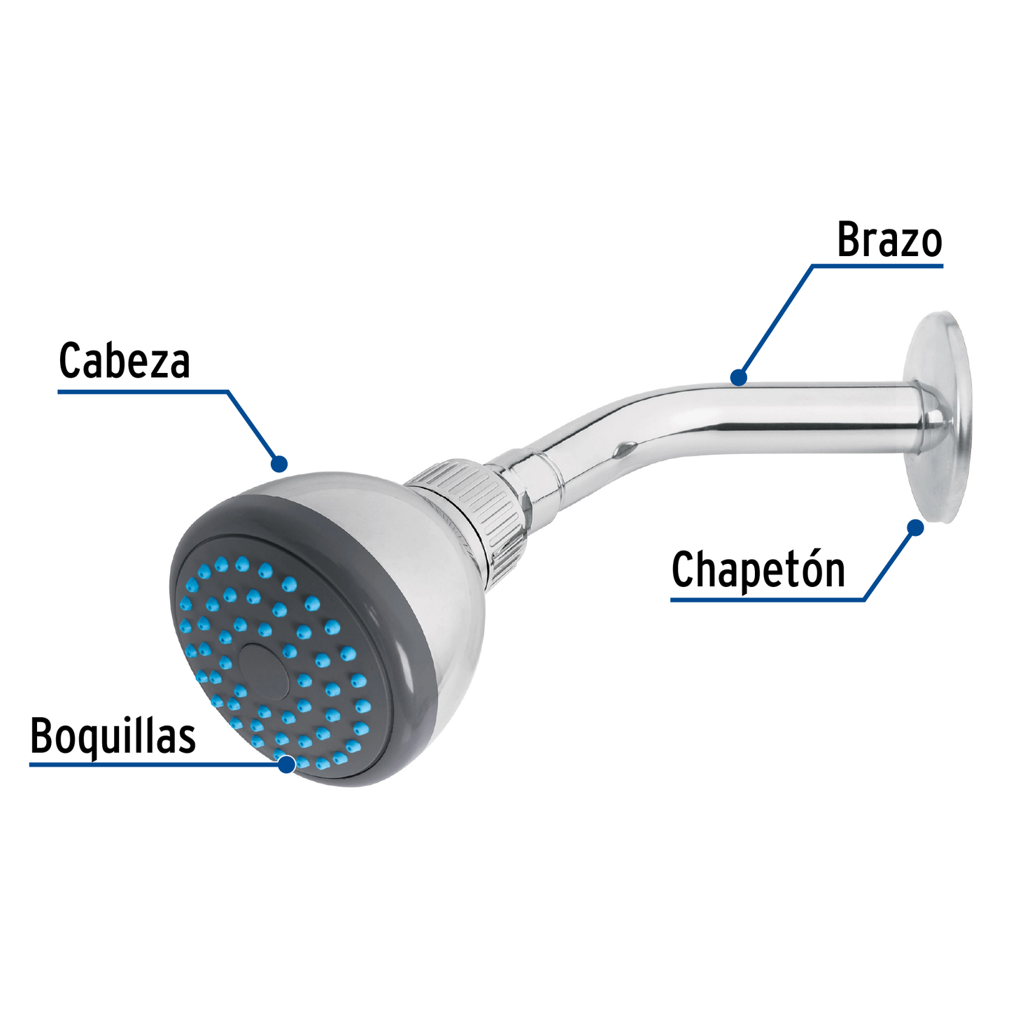 Regadera redonda, cabeza ABS, 3", Basic
