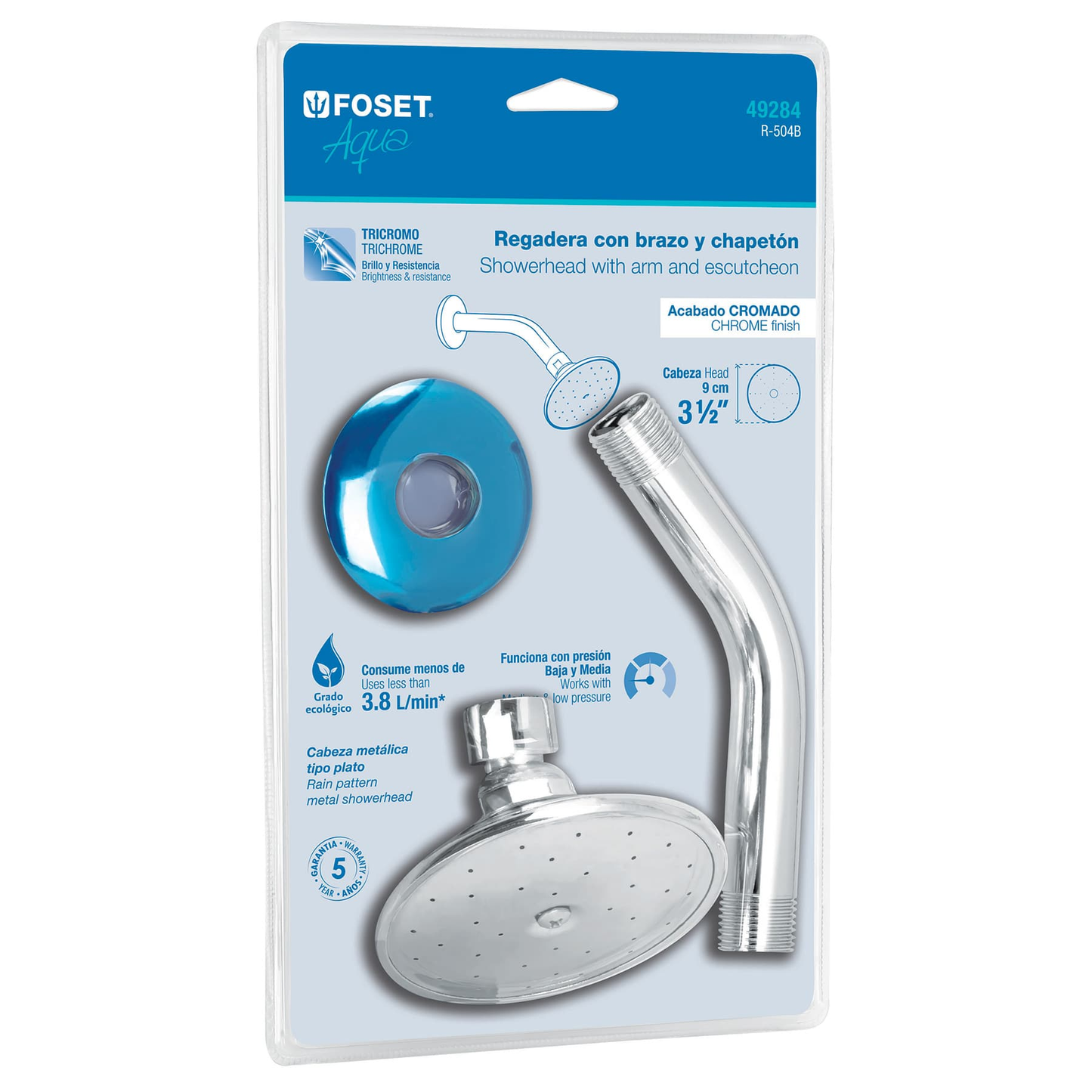 Regadera redonda, cabeza 3-1/2", Aqua, blister