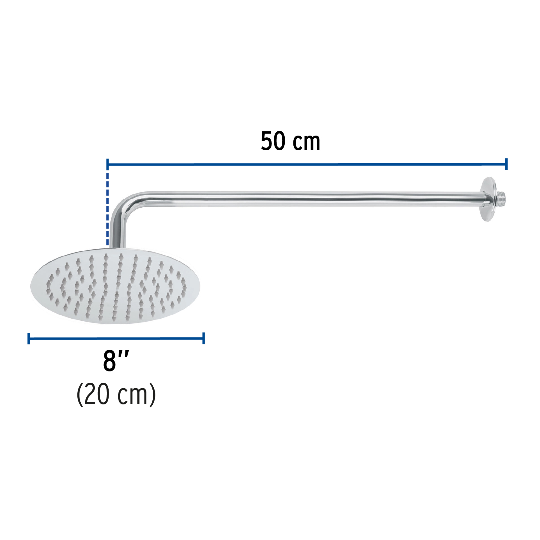Regadera redonda, acero inoxidable, 8", cromada, Riviera