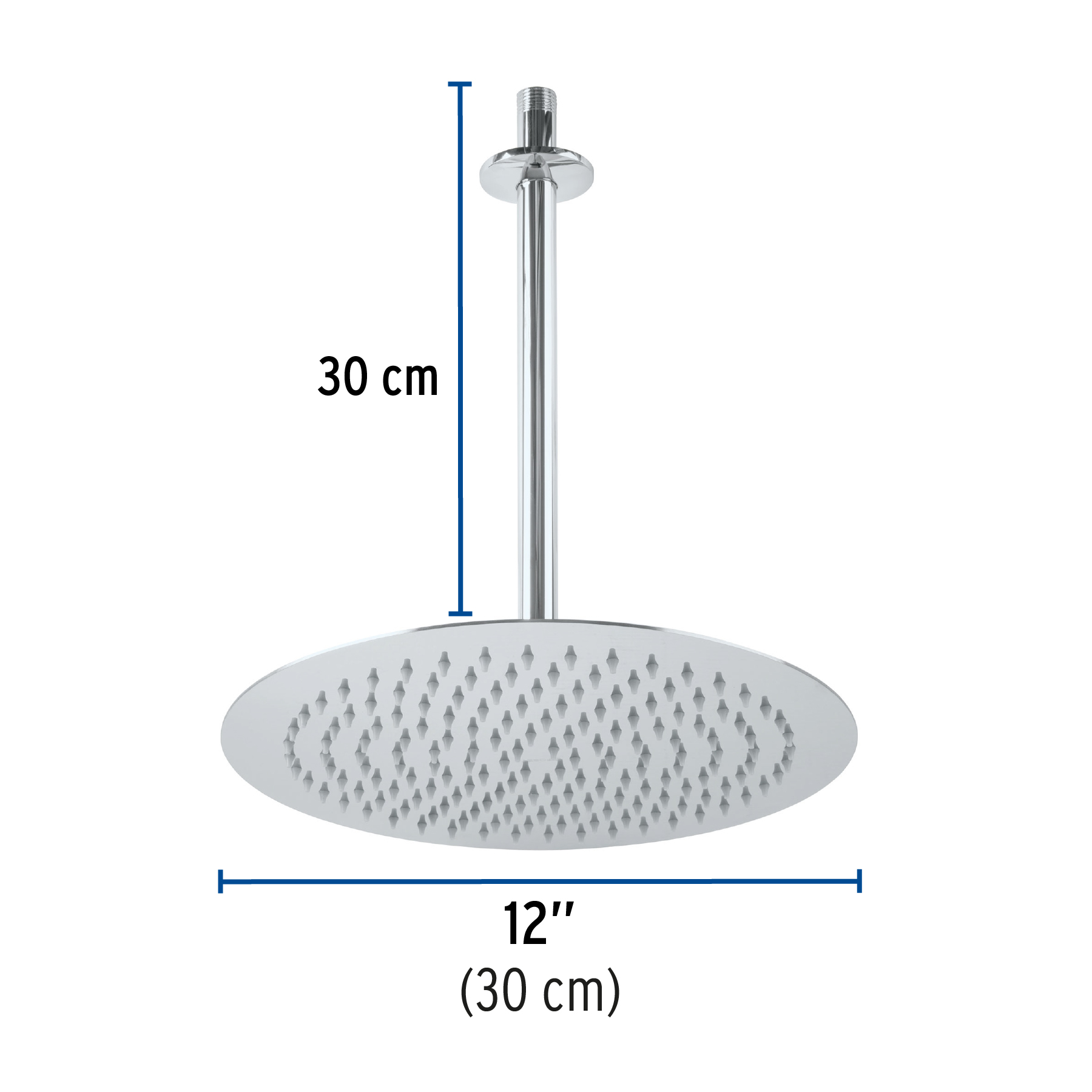 Regadera redonda, acero inoxidable, 12", cromada, Riviera