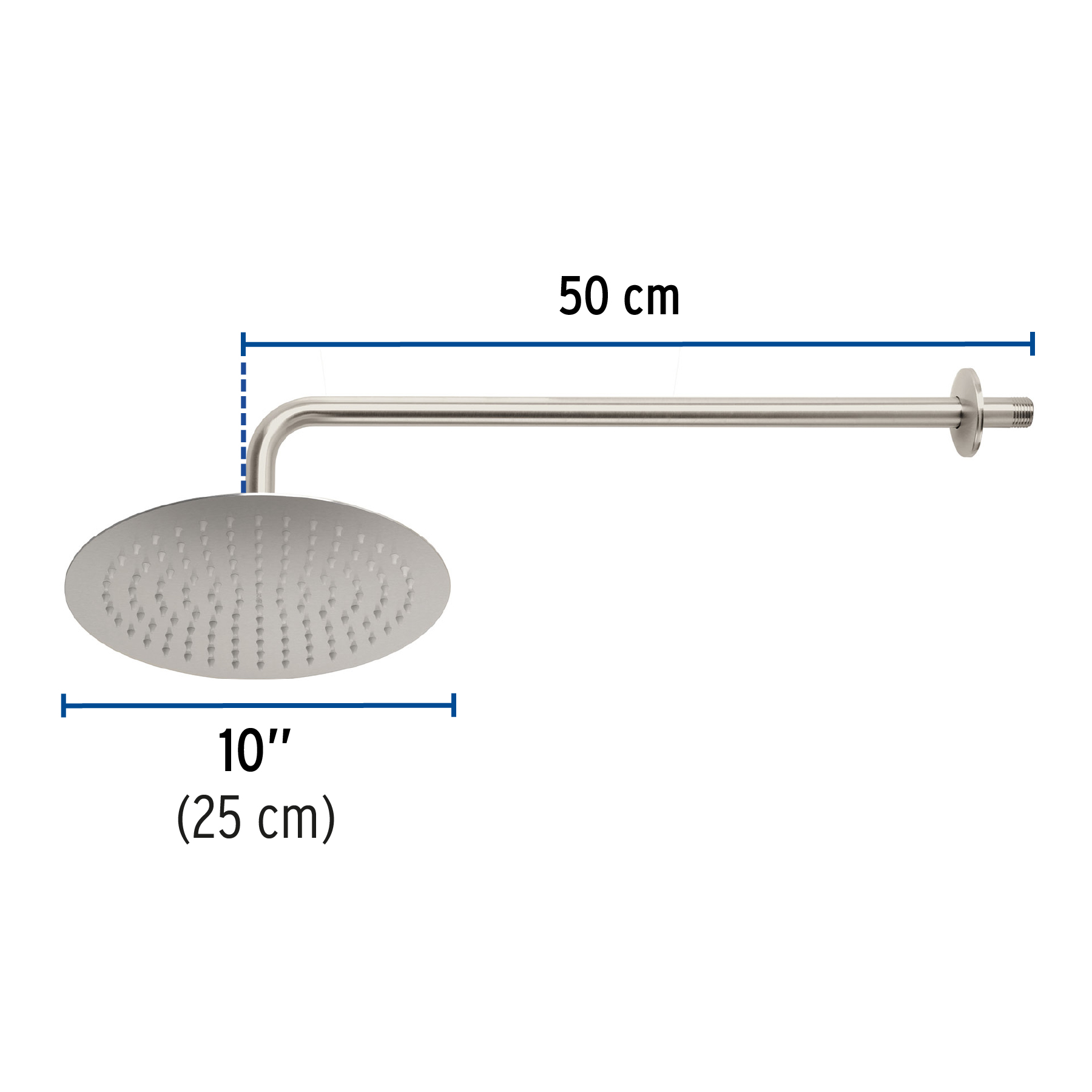 Regadera redonda, acero inoxidable, 10", satinada, Riviera