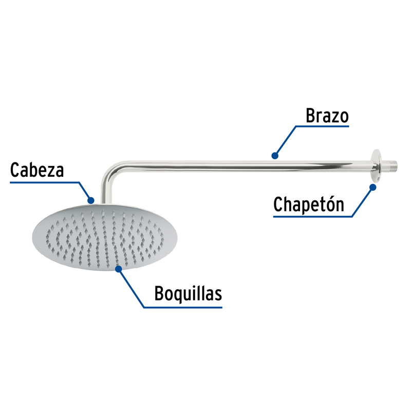 Regadera redonda, acero inoxidable, 10", cromada, Riviera