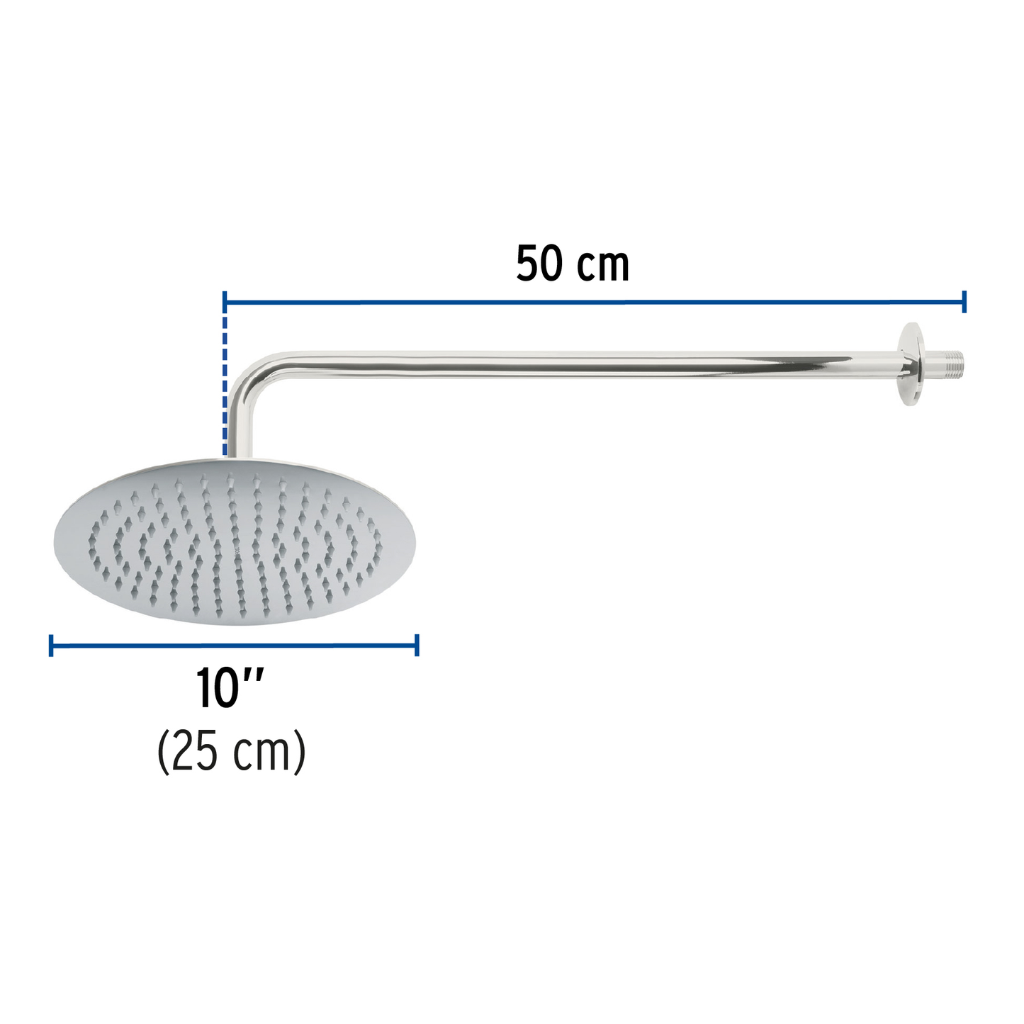 Regadera redonda, acero inoxidable, 10", cromada, Riviera