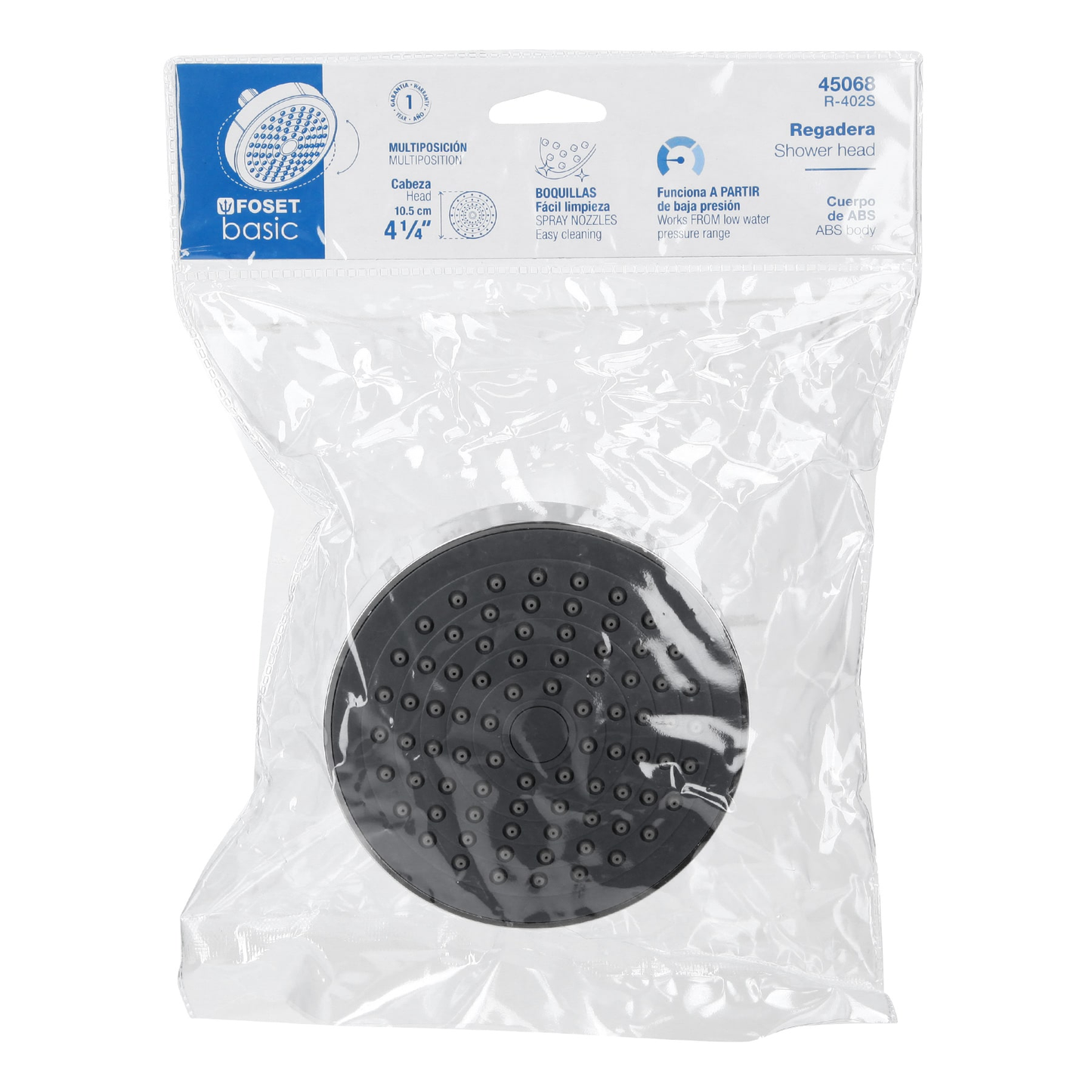 Regadera redonda, ABS, 4-1/4", sin brazo, Basic