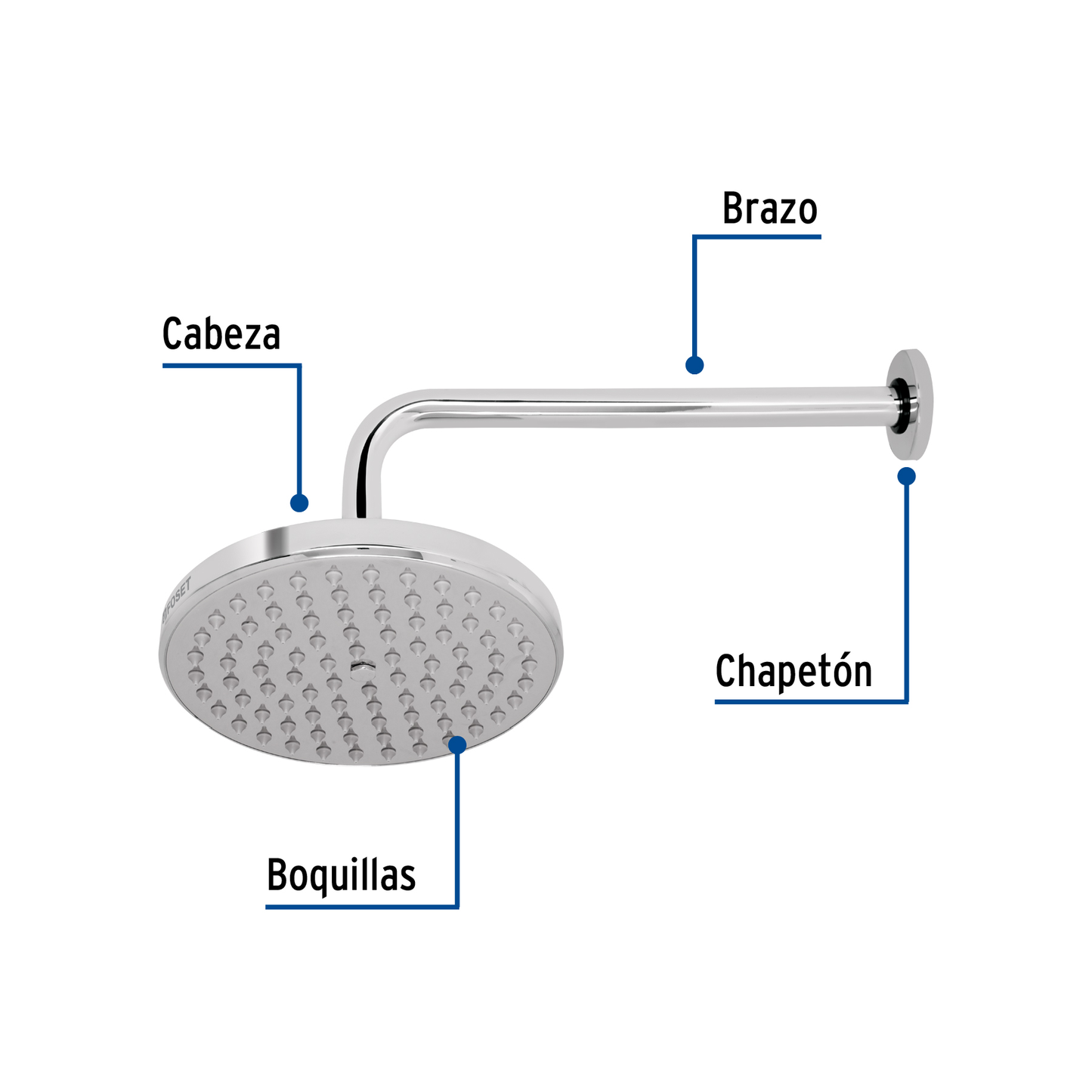 Regadera redonda, 8", con brazo, Element
