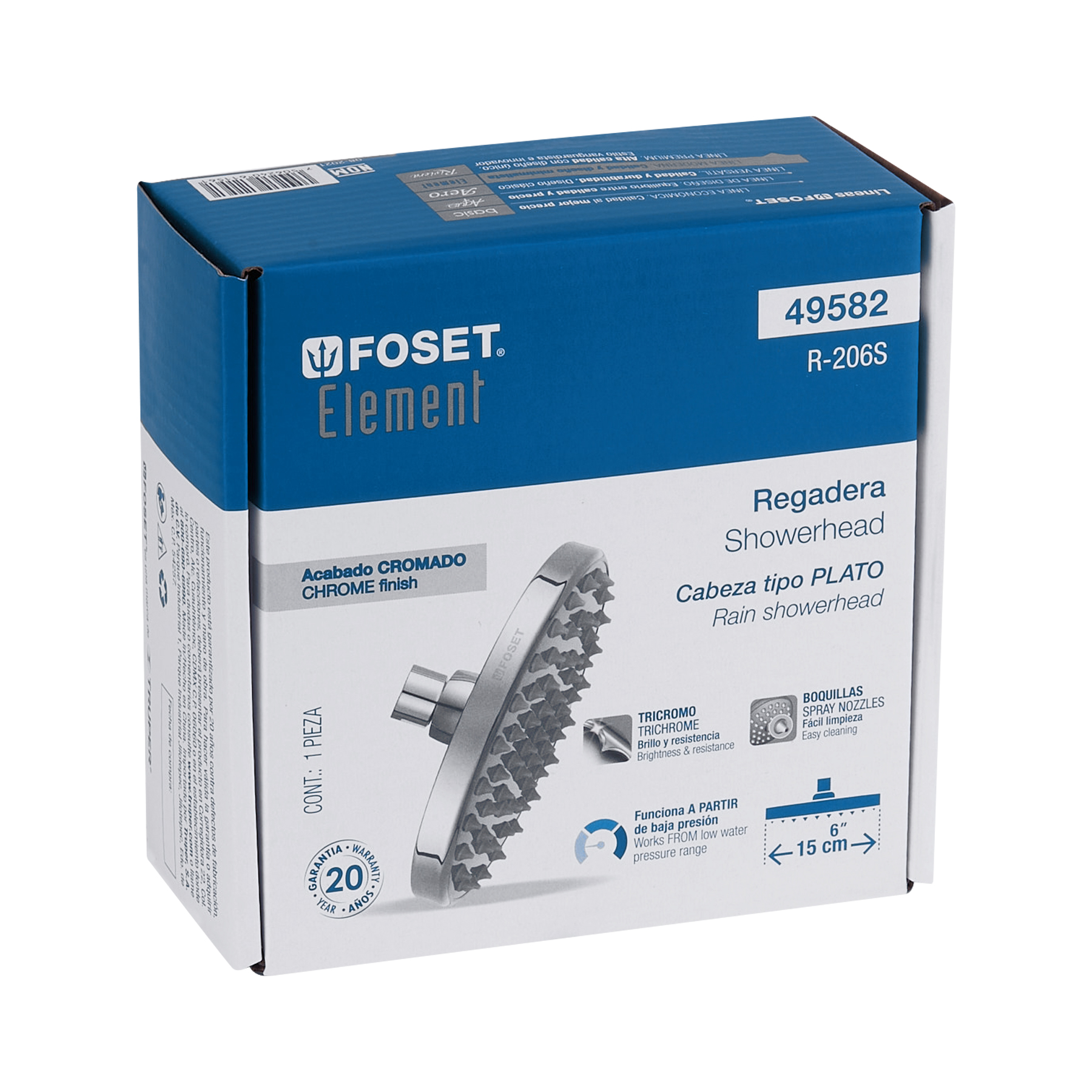 Regadera redonda, 6", sin brazo, Element