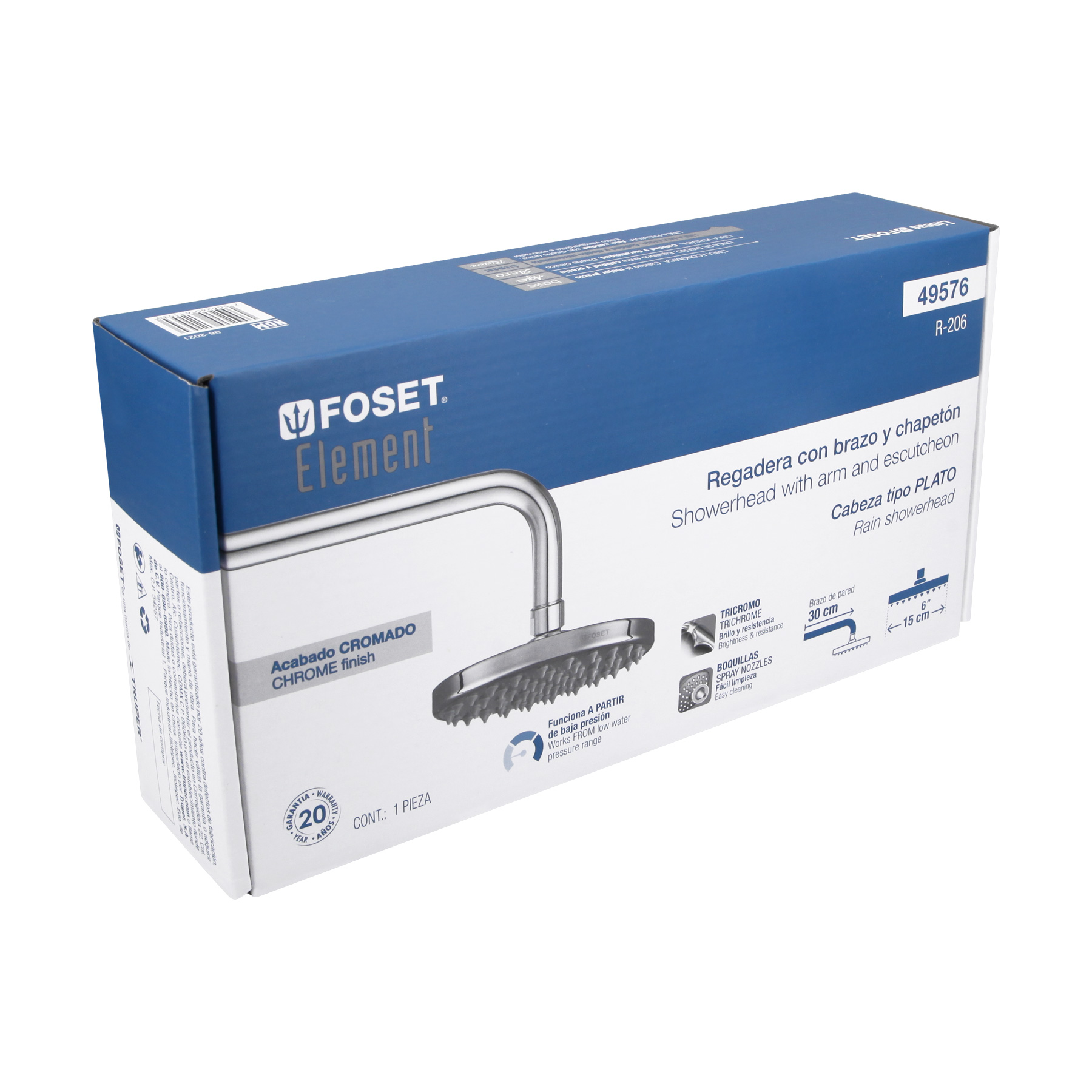 Regadera redonda, 6", con brazo, Element