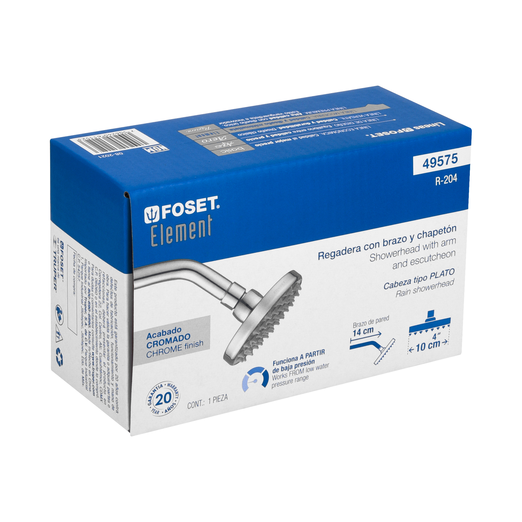 Regadera redonda, 4", con brazo, Element