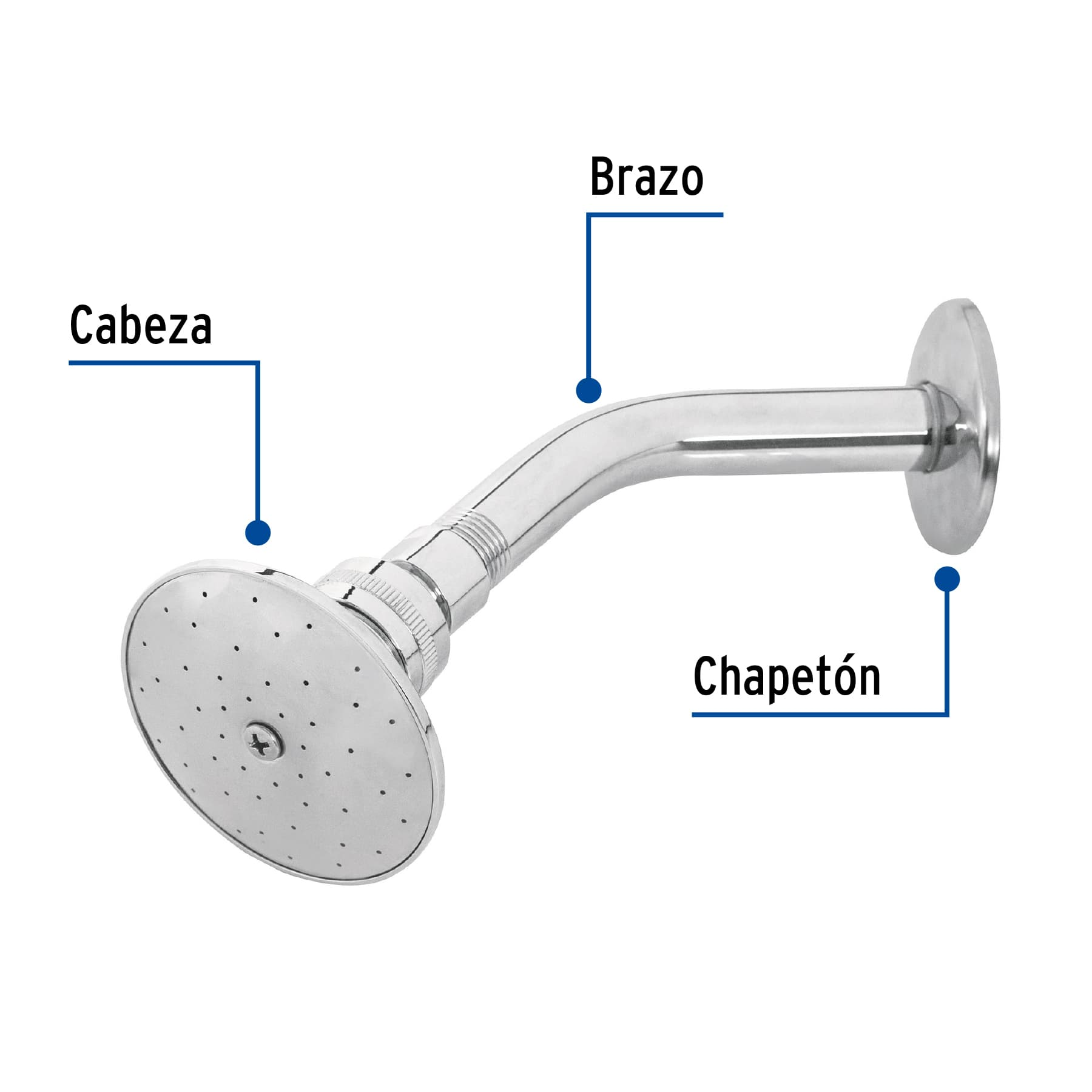 Regadera redonda 3", con brazo