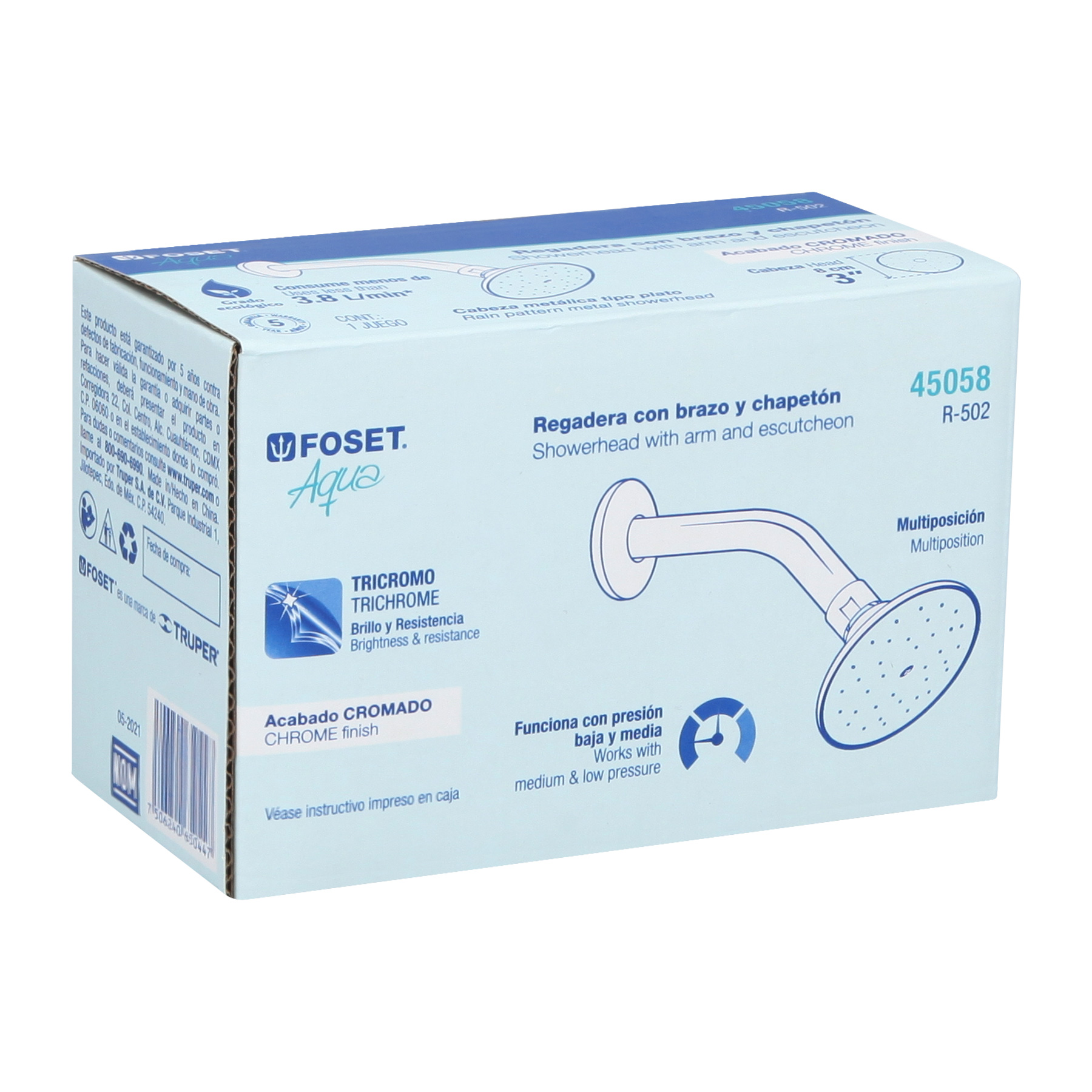 Regadera redonda 3", con brazo