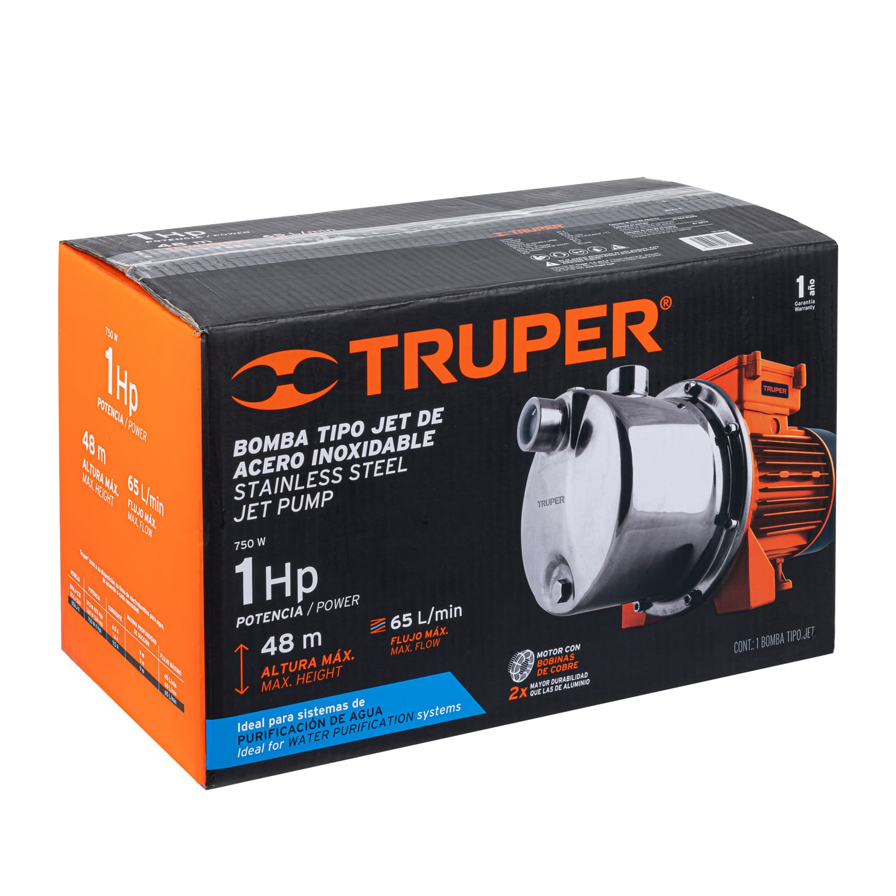Bomba eléctrica para agua, tipo jet, acero inoxidable, 1 HP