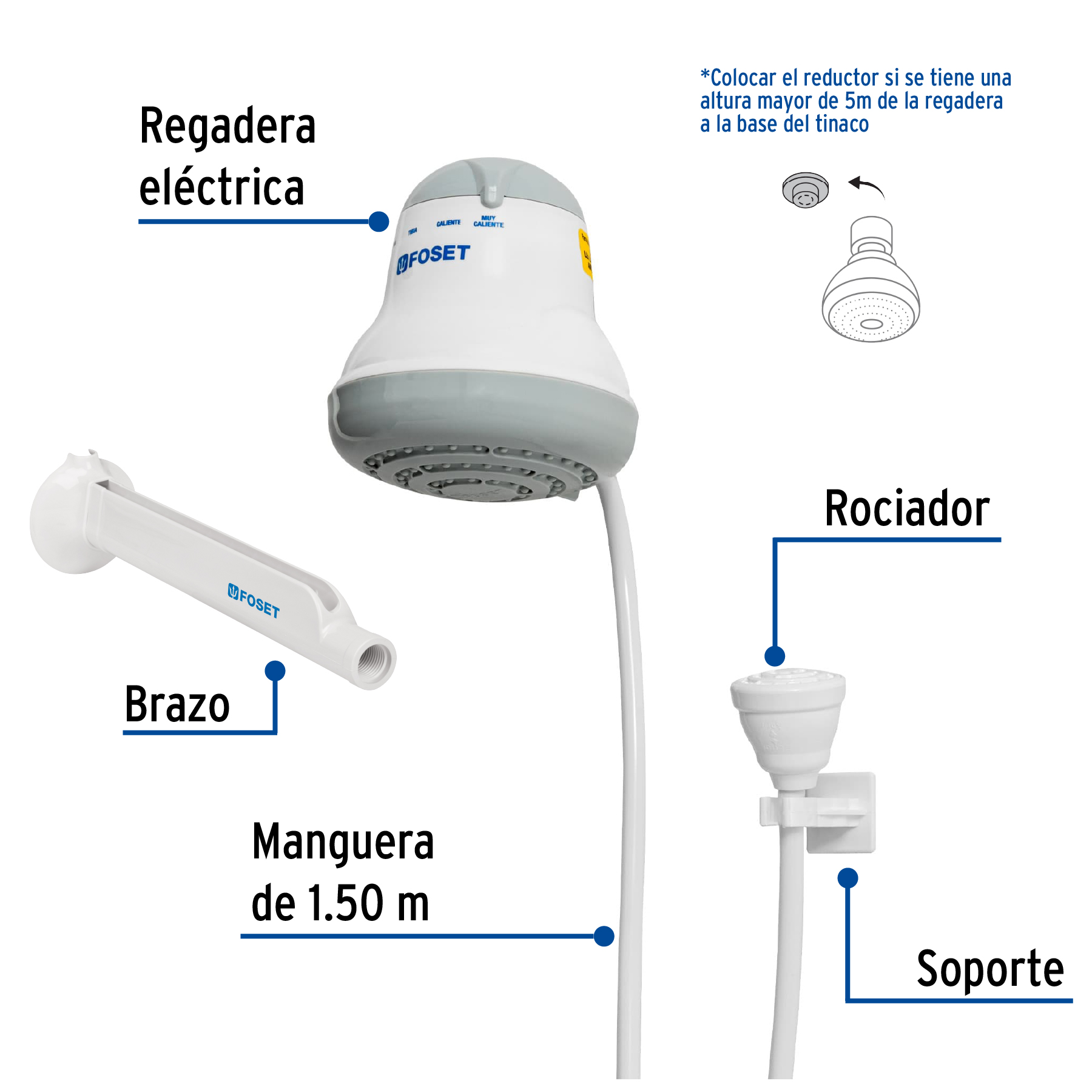 Regadera eléctrica, 4 temperaturas, gris
