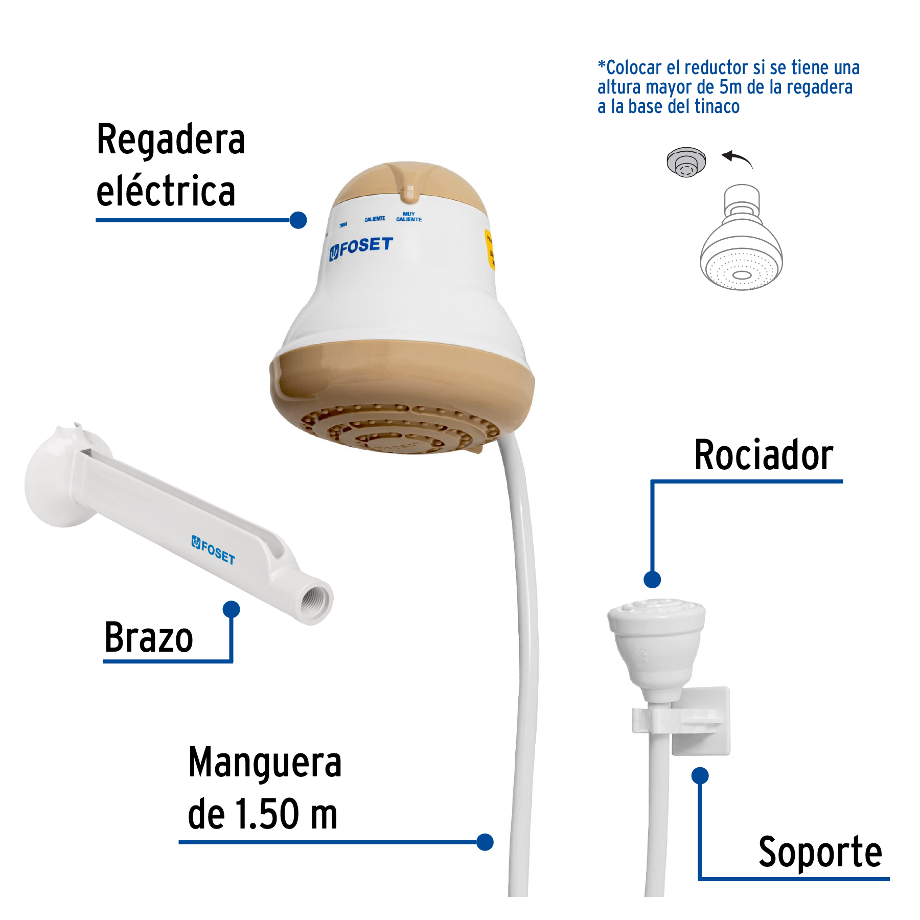 Regadera eléctrica, 4 temperaturas, beige