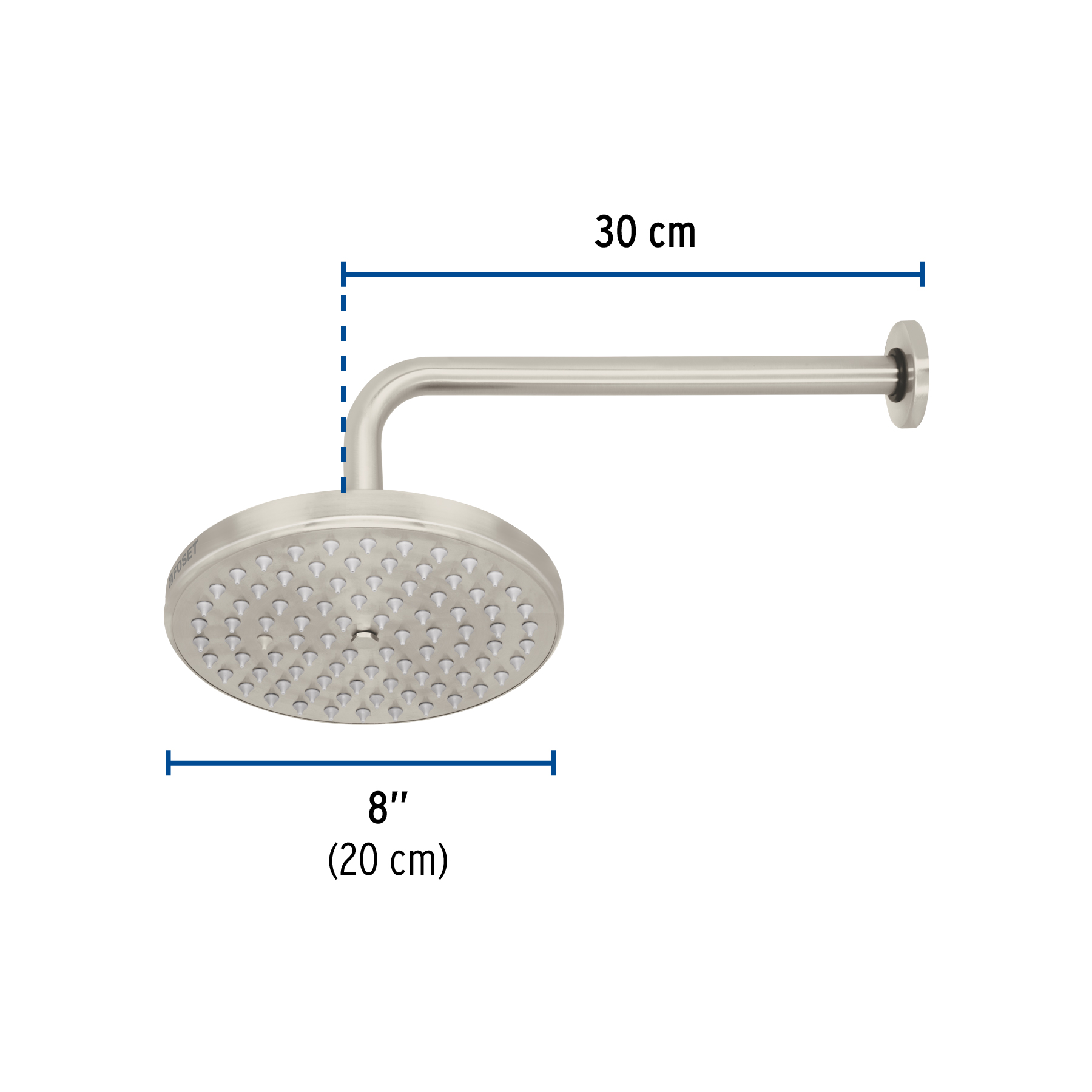 Regadera de latón, 8", con brazo, satinado, Element