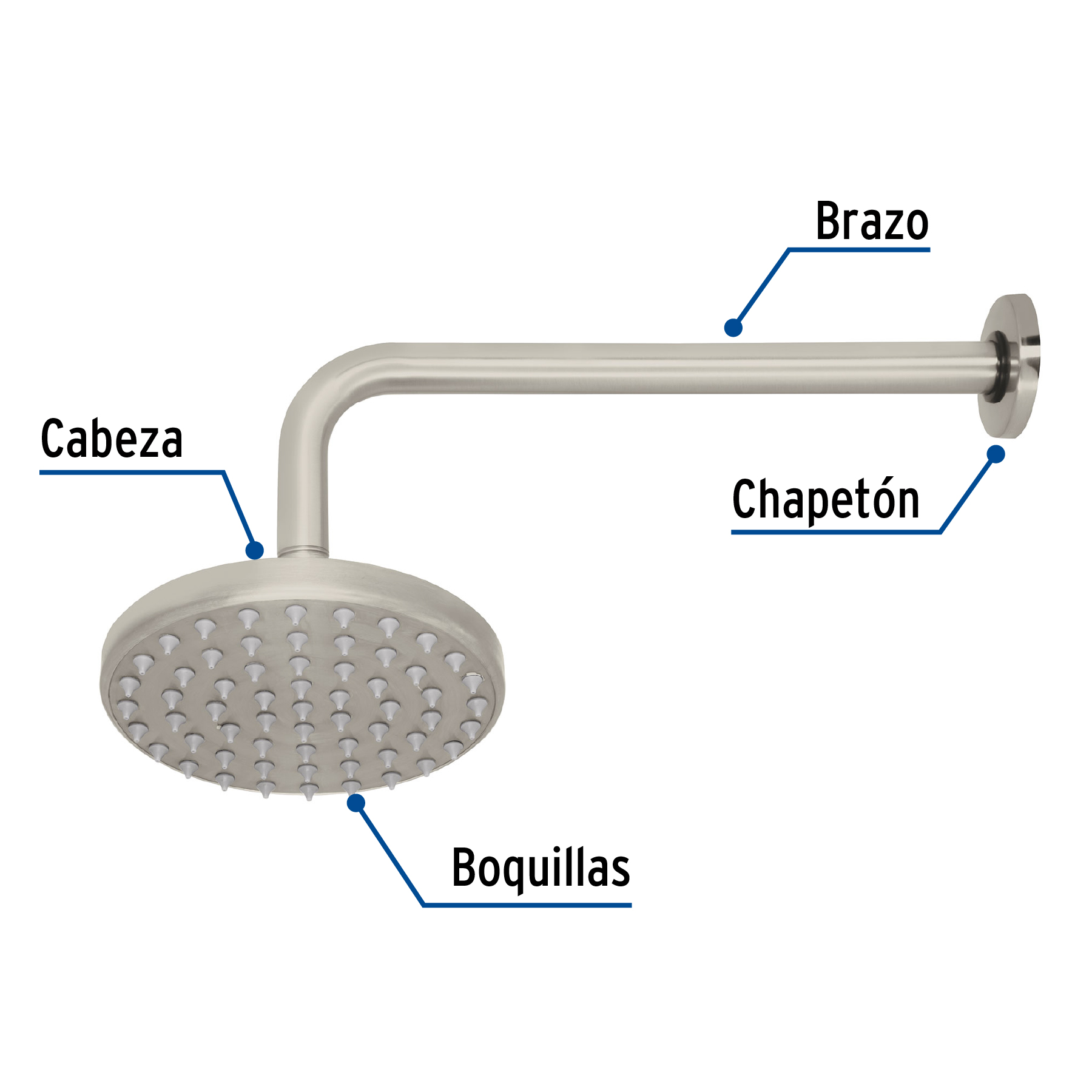 Regadera de latón, 6", con brazo, satinado, Element