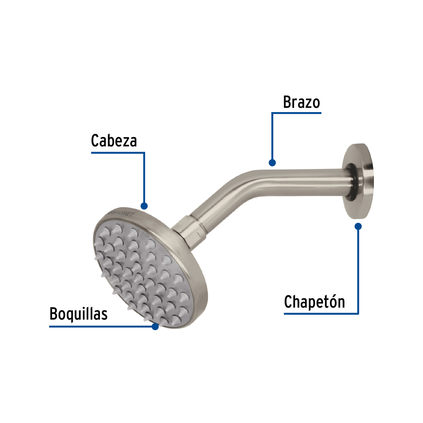 Regadera de latón, 4", con brazo, satinado, Element