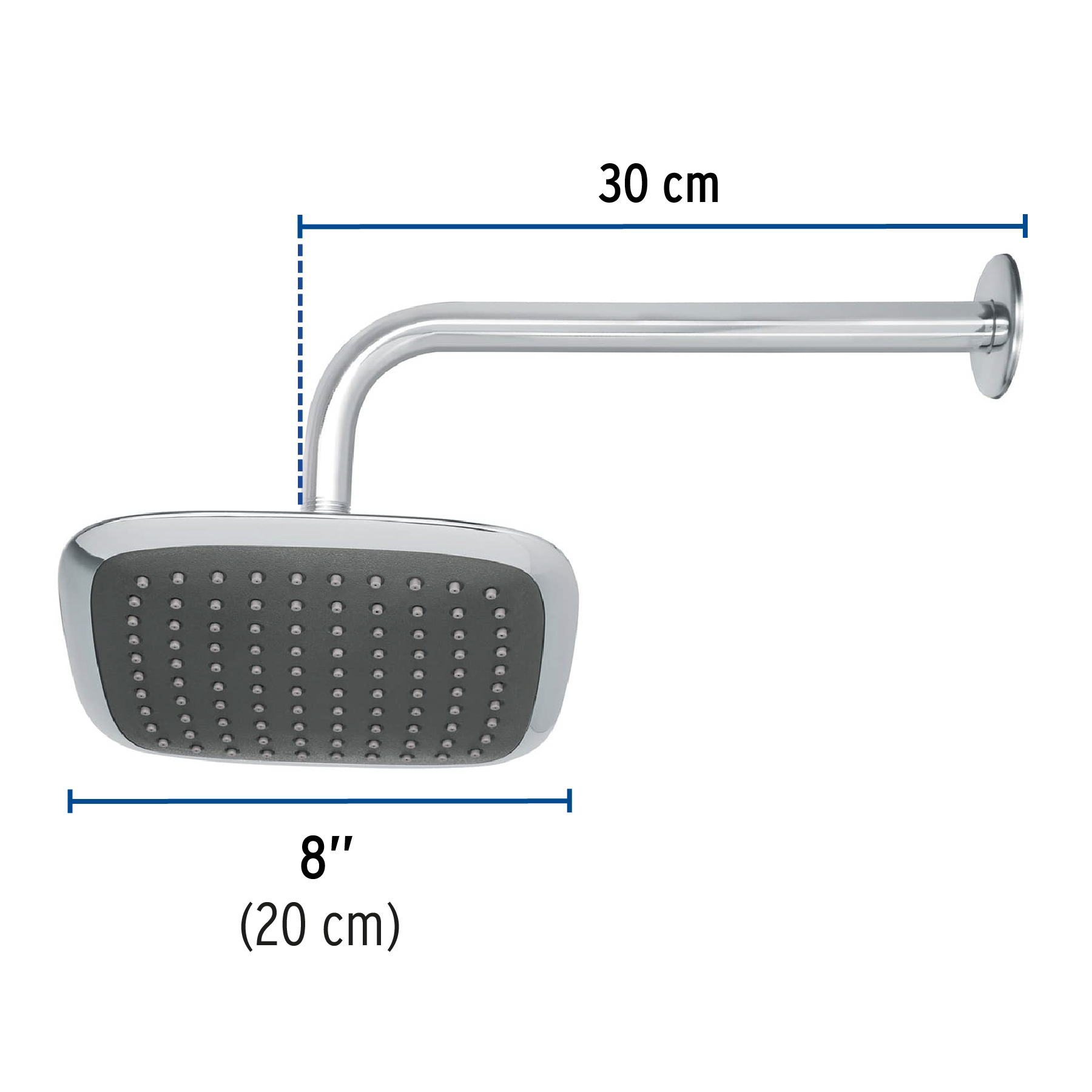Regadera cuadrada, plástica, 8", con brazo, Aero