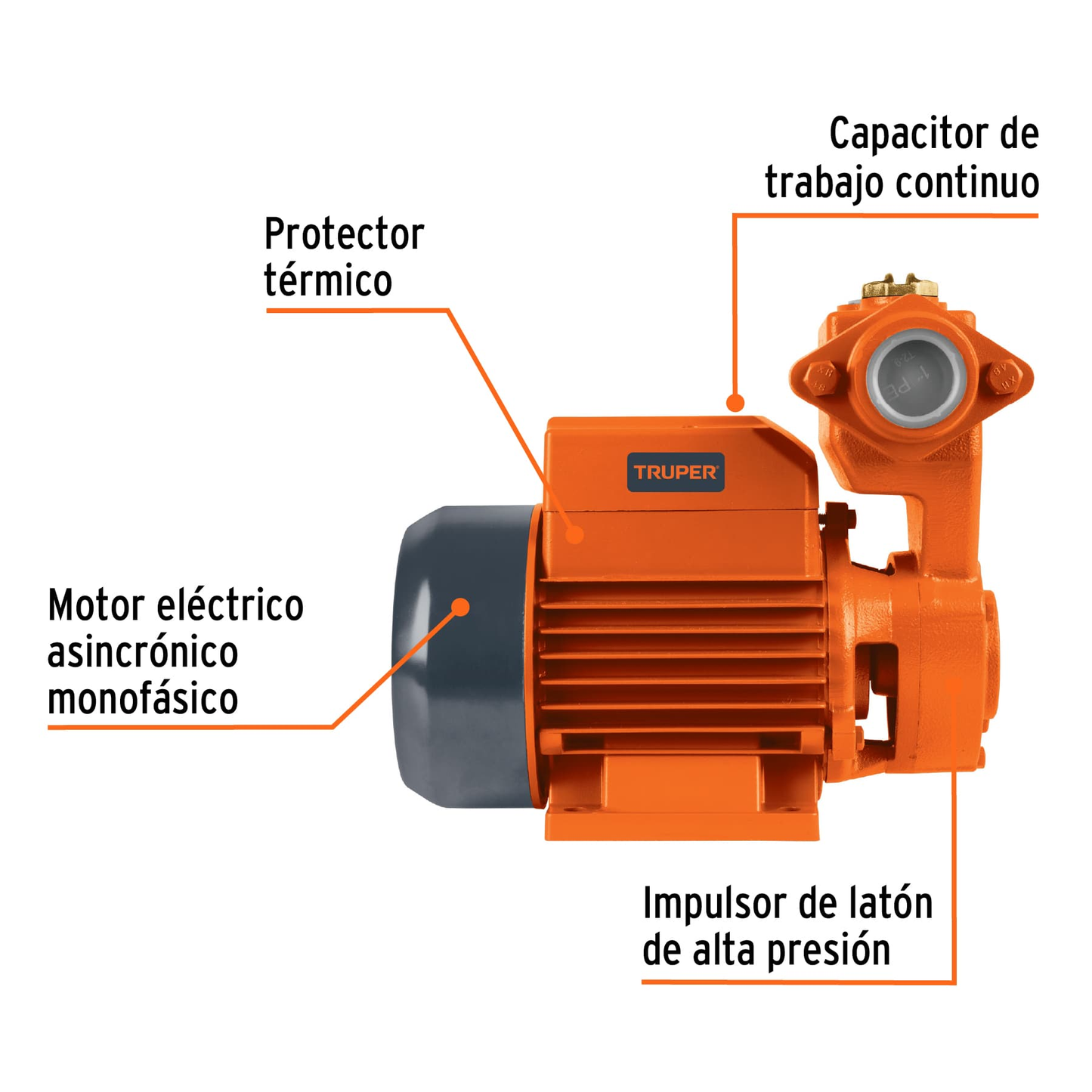 Bomba eléctrica periférica autocebante para agua, 1/2 Hp