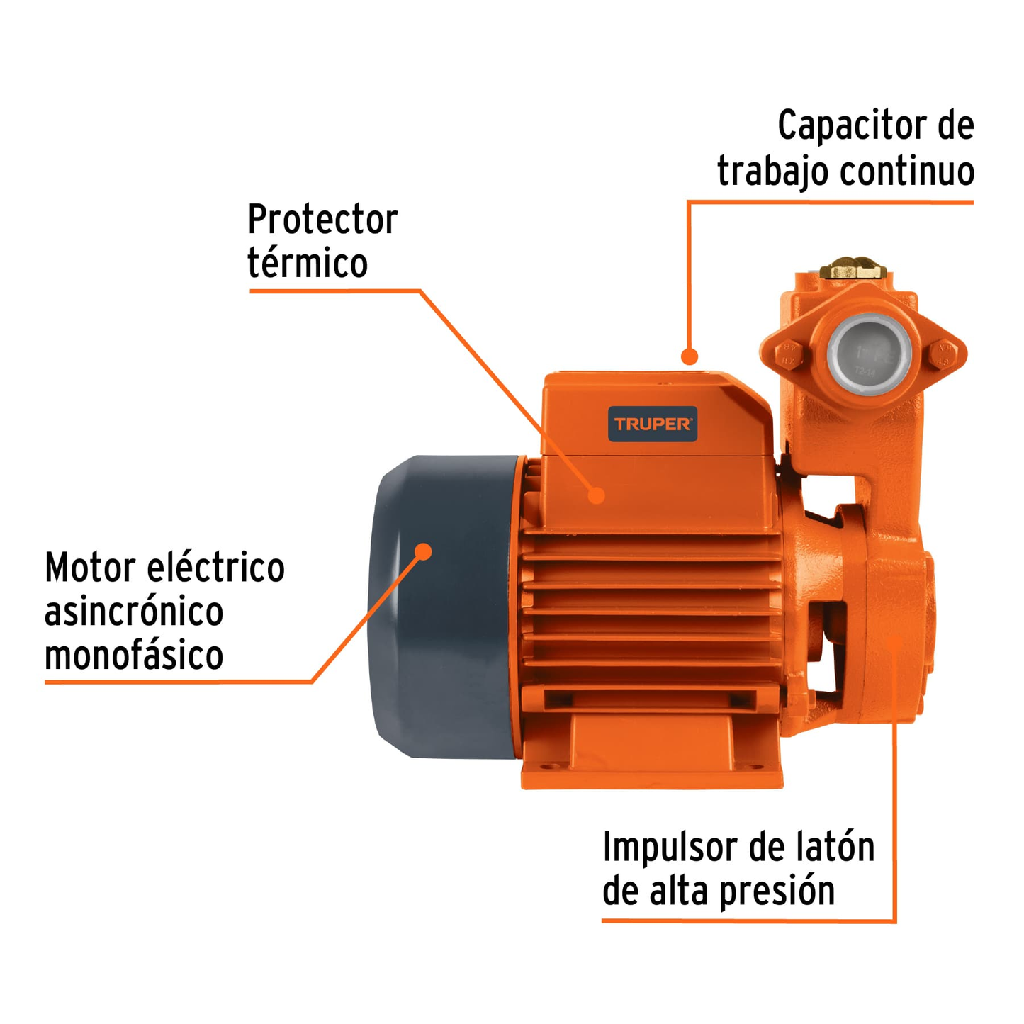 Bomba eléctrica periférica autocebante para agua, 3/4 Hp