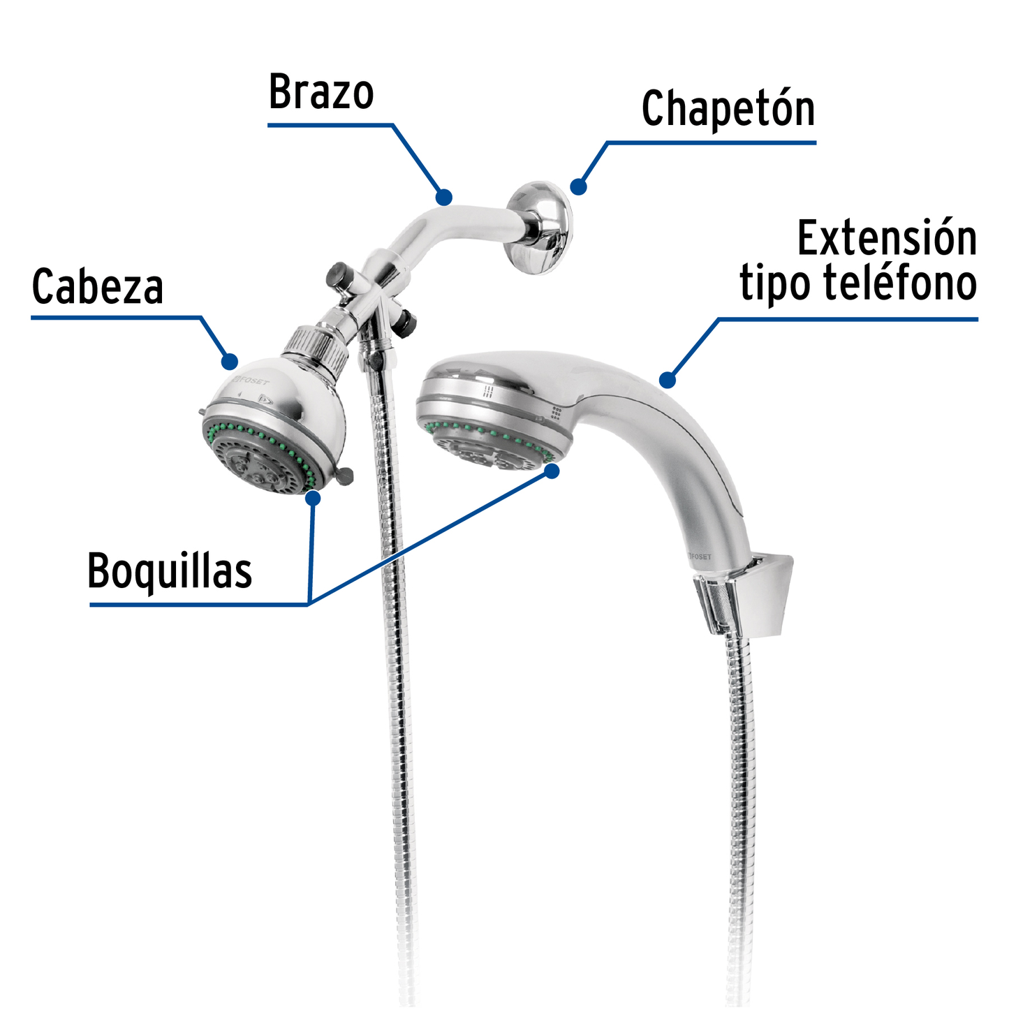 Regadera con extensión tipo teléfono, Aqua