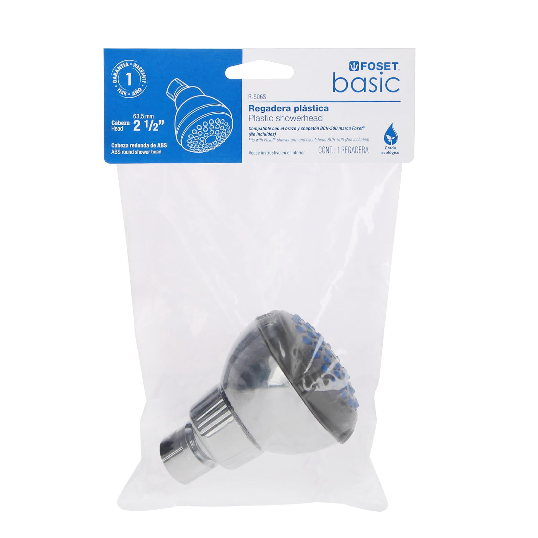 Regadera cabeza ABS, redonda 2-1/2", sin brazo, Basic