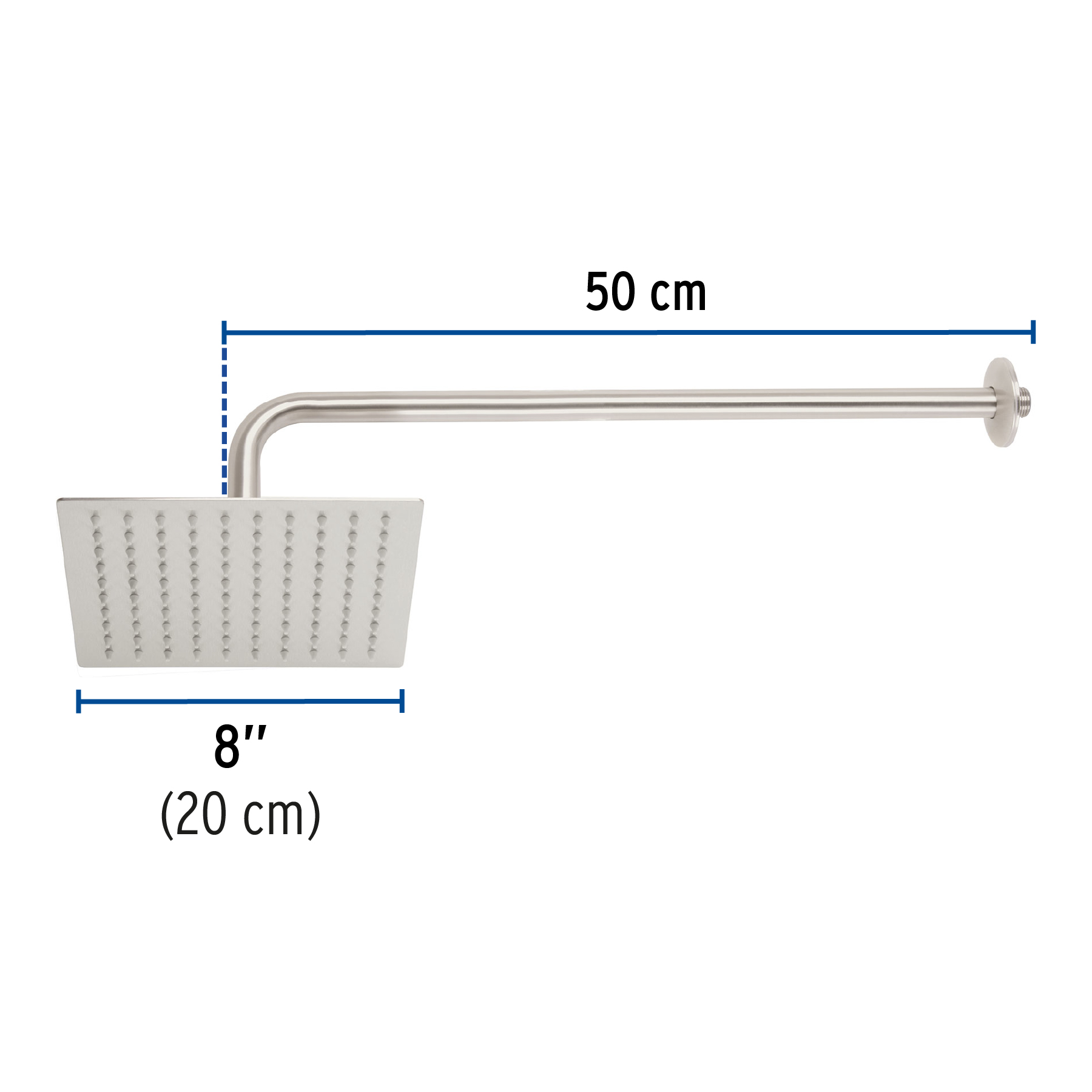 Regadera acero inoxidable, 8", con brazo, satinado, Riviera