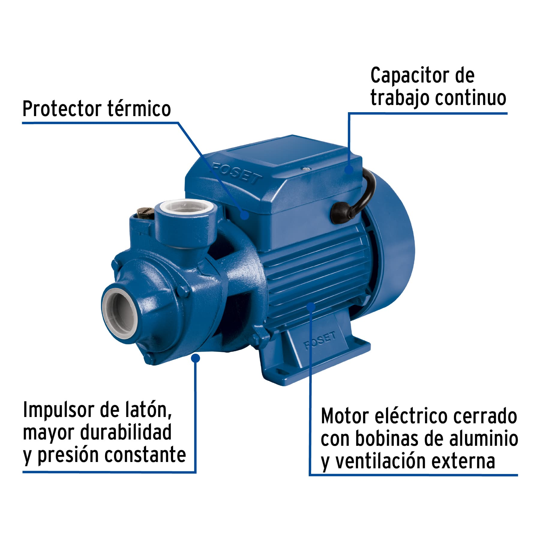 Bomba eléctrica periférica para agua 1/2 HP, Foset