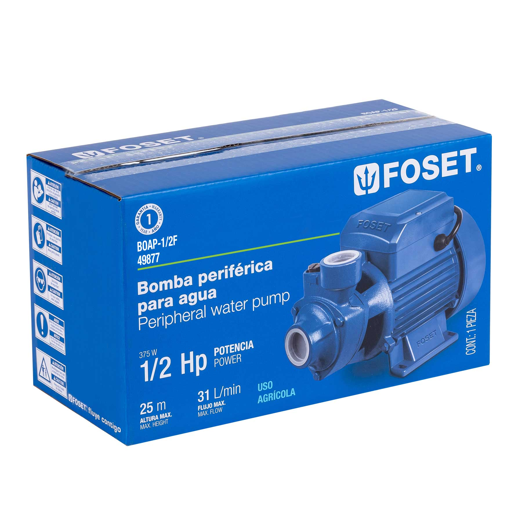 Bomba eléctrica periférica para agua 1/2 HP, Foset