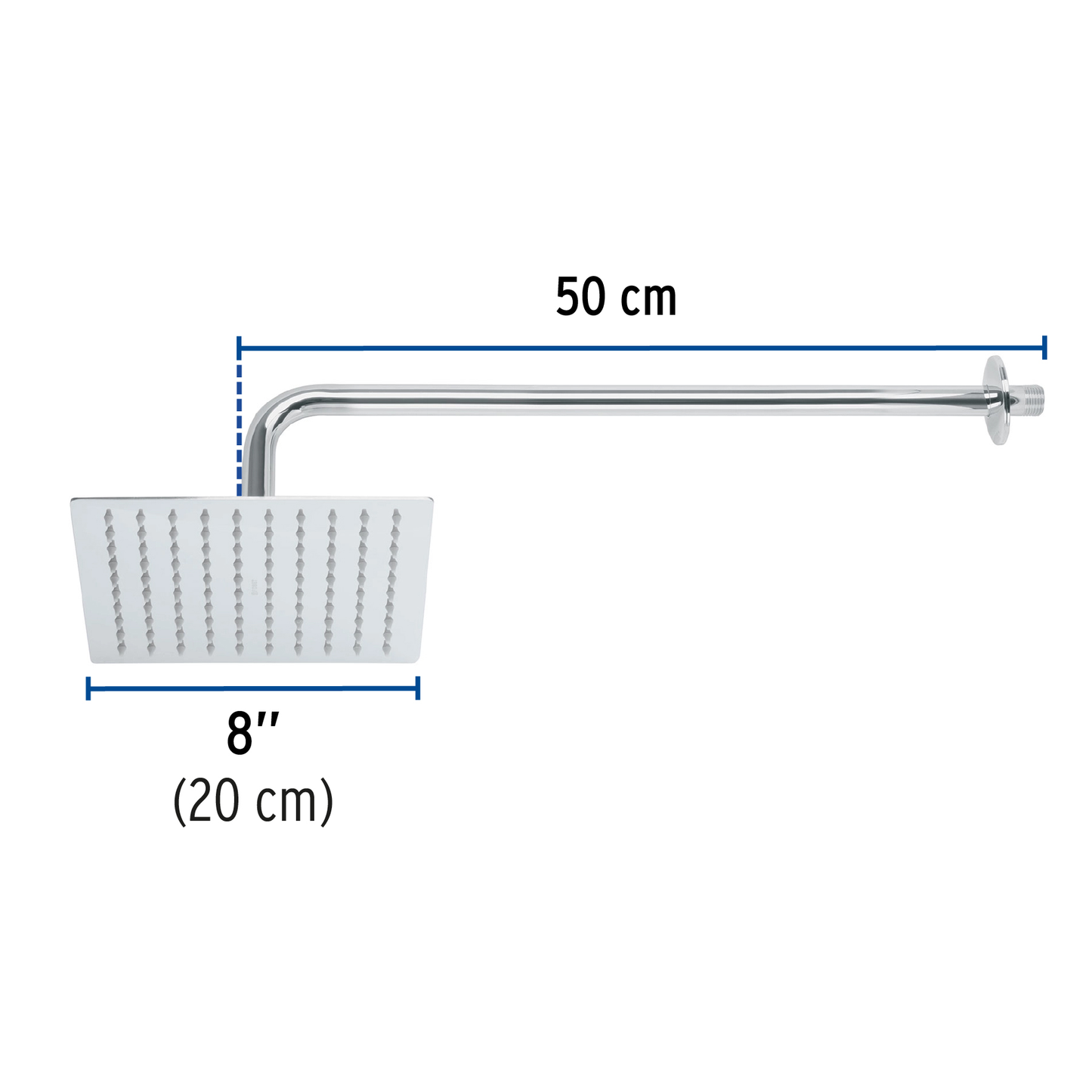 Regadera acero inoxidable, 8", con brazo, cromado, Riviera
