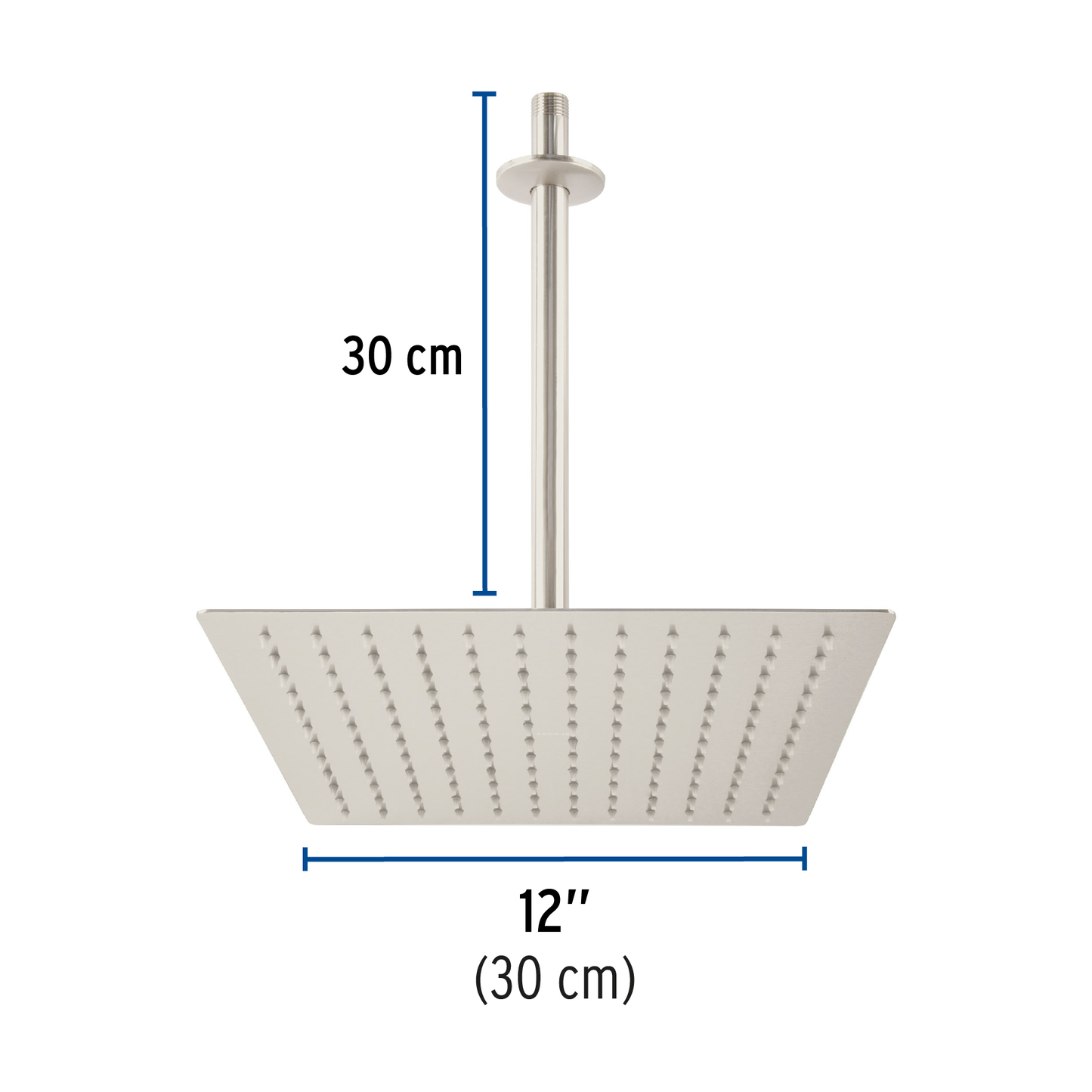Regadera acero inoxidable, 12", con brazo, satinado, Riviera