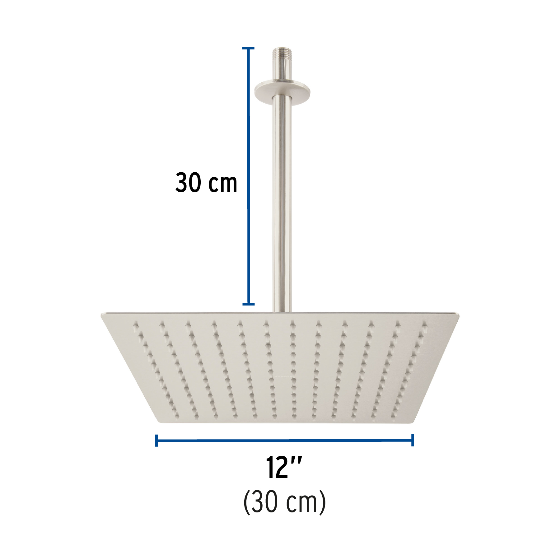 Regadera acero inoxidable, 12", con brazo, satinado, Riviera