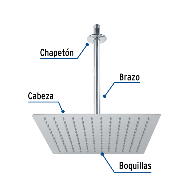 Regadera acero inoxidable, 12", con brazo, cromado, Riviera