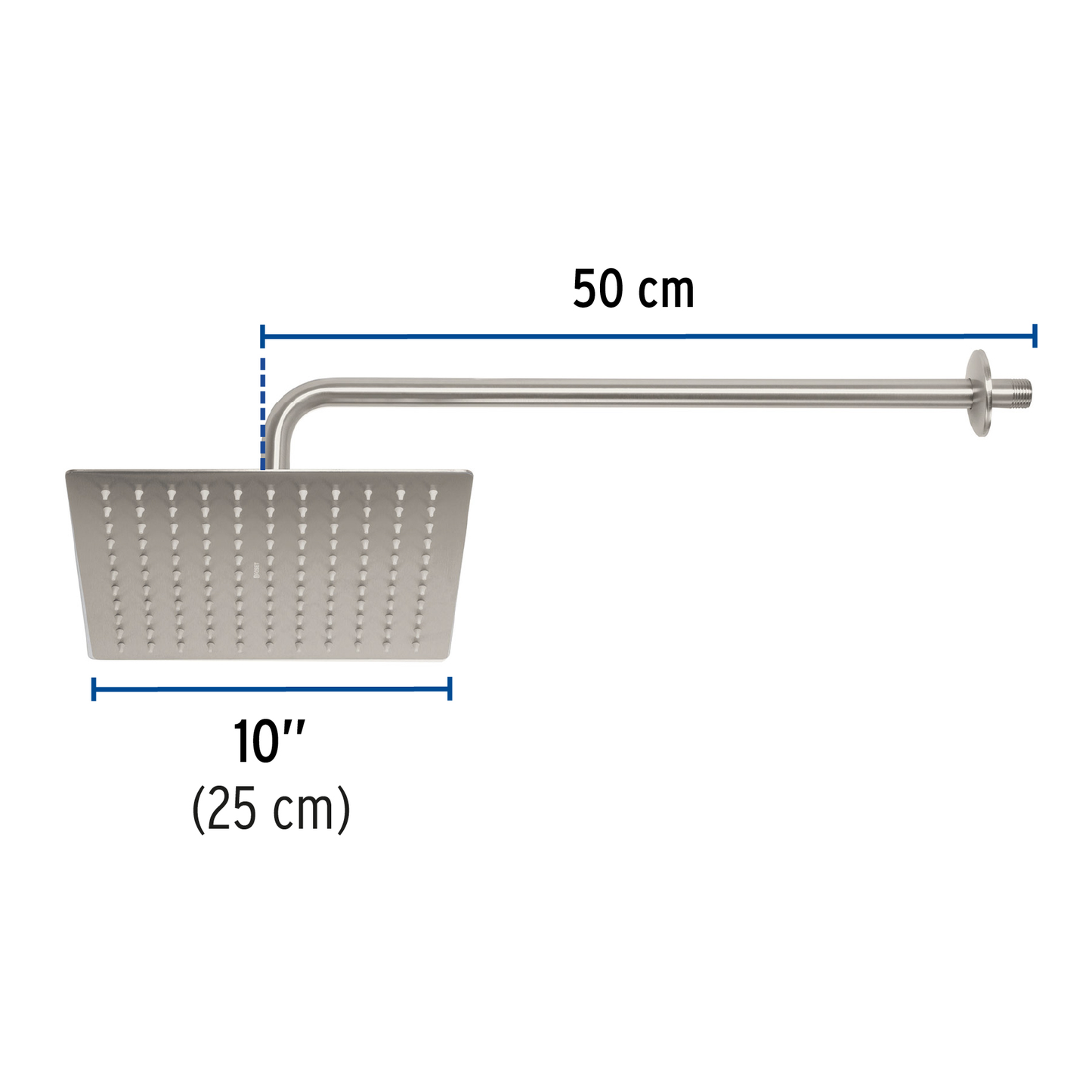 Regadera acero inoxidable, 10", con brazo, satinado, Riviera