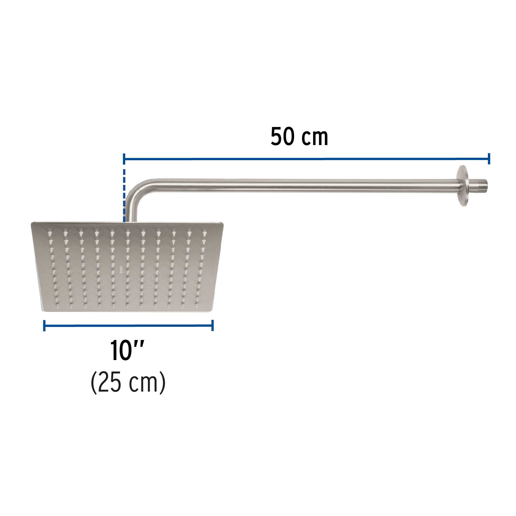 Regadera acero inoxidable, 10", con brazo, satinado, Riviera