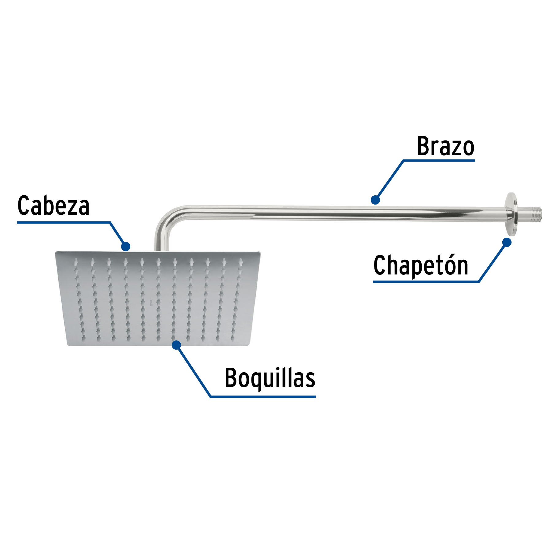 Regadera acero inoxidable, 10", con brazo, cromado, Riviera
