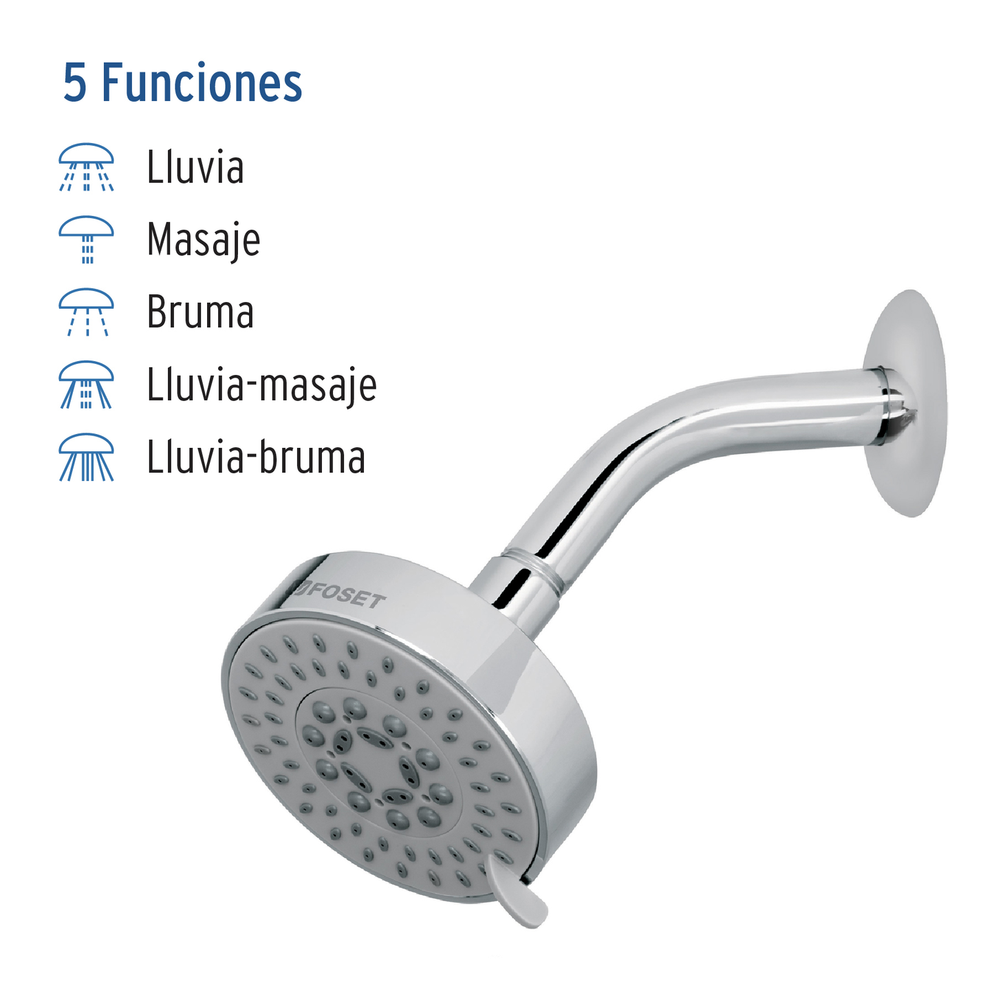 Regadera 5 funciones, con brazo, cromo, Element