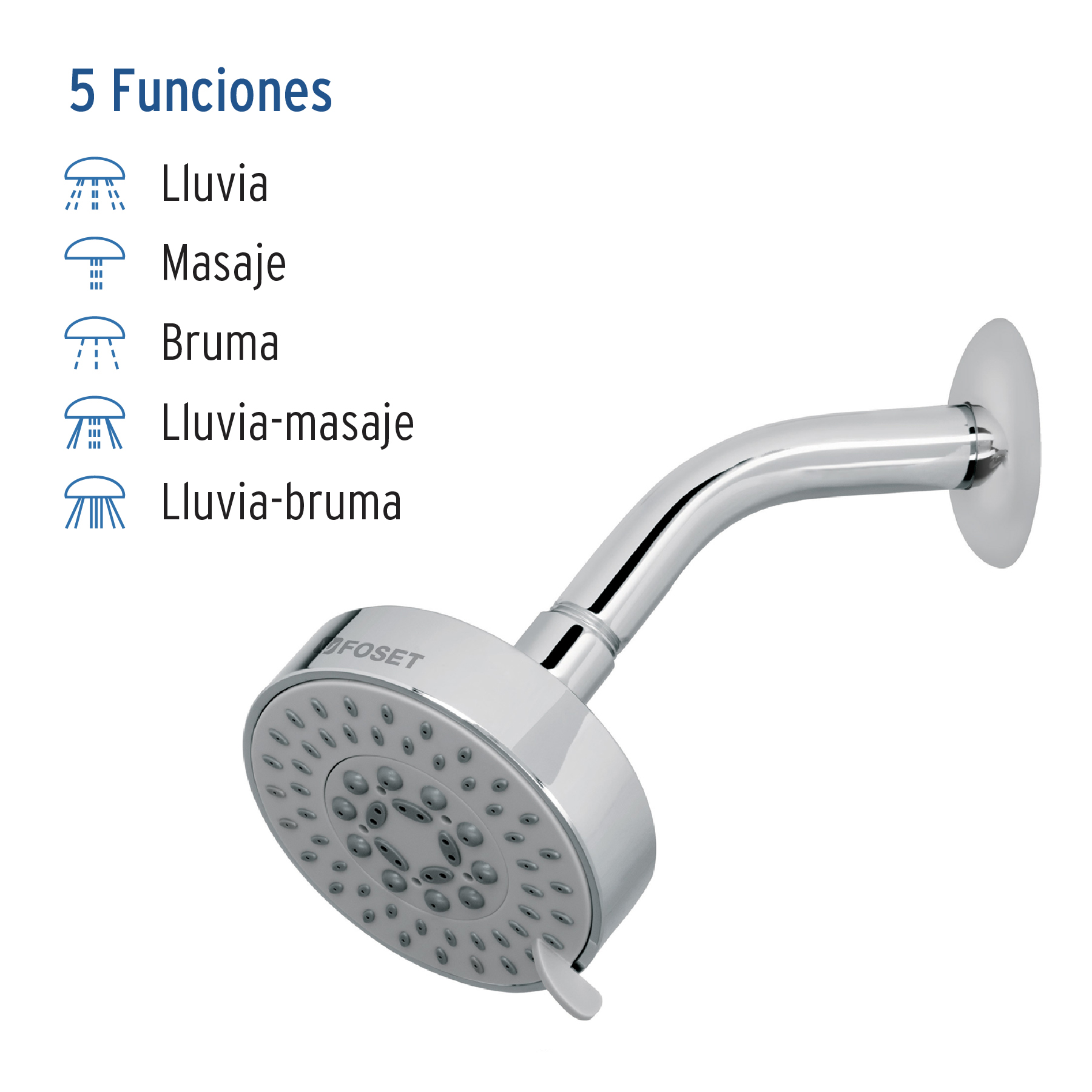 Regadera 5 funciones, con brazo, cromo, Element