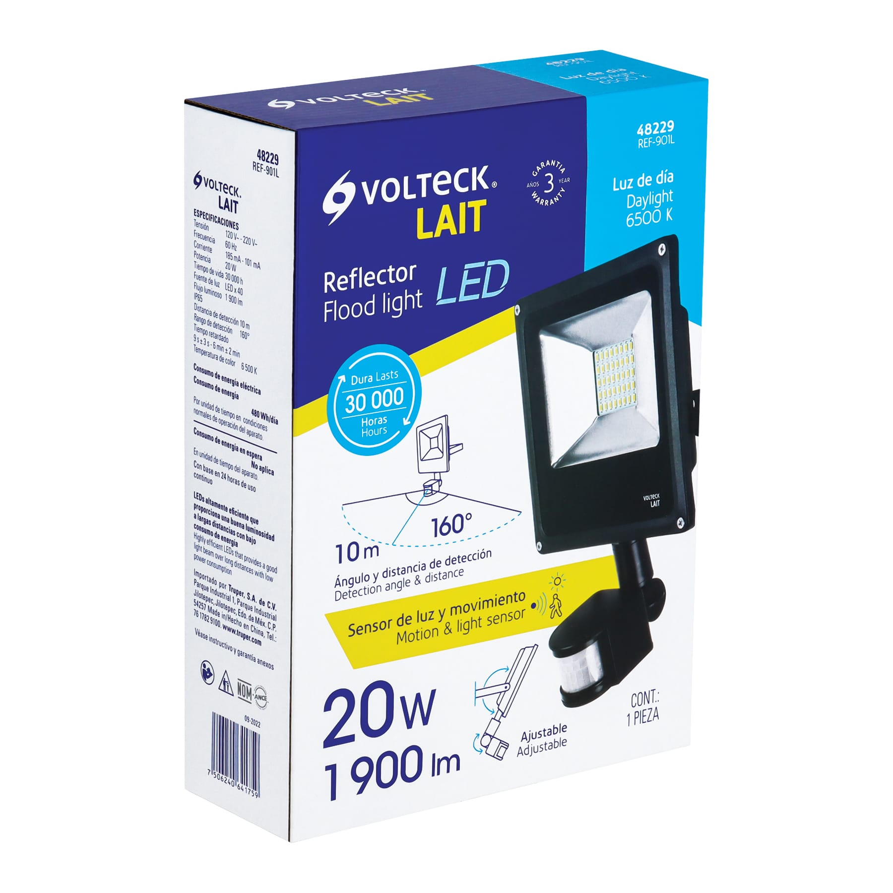 Reflector de LED, 10 W con sensor de movimiento
