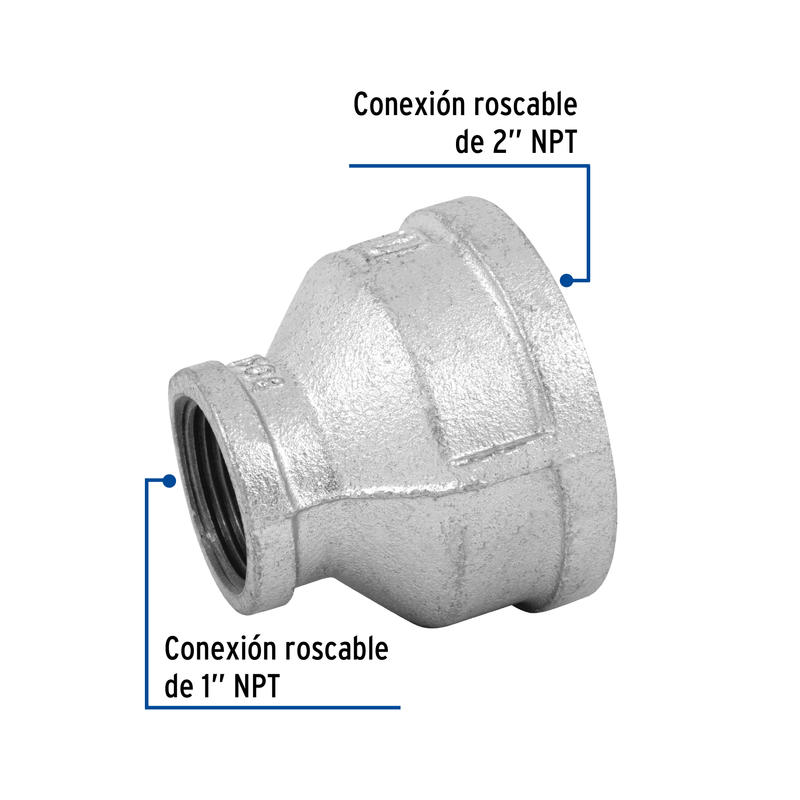 Reducción campana, acero galvanizado, 2"x 1"