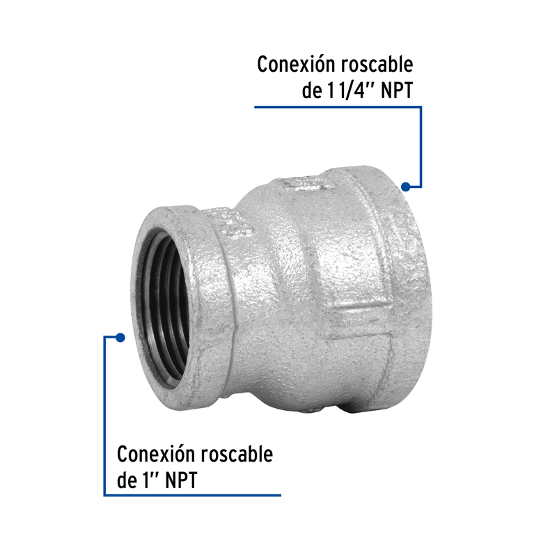 Reducción campana acero galvanizado 1-1/4" x 1", FOSET