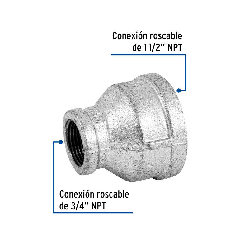 Reducción campana acero galvanizado 1-1/2" x 3/4", FOSET