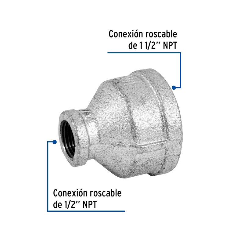 Reducción campana acero galvanizado 1-1/2" x 1/2", FOSET