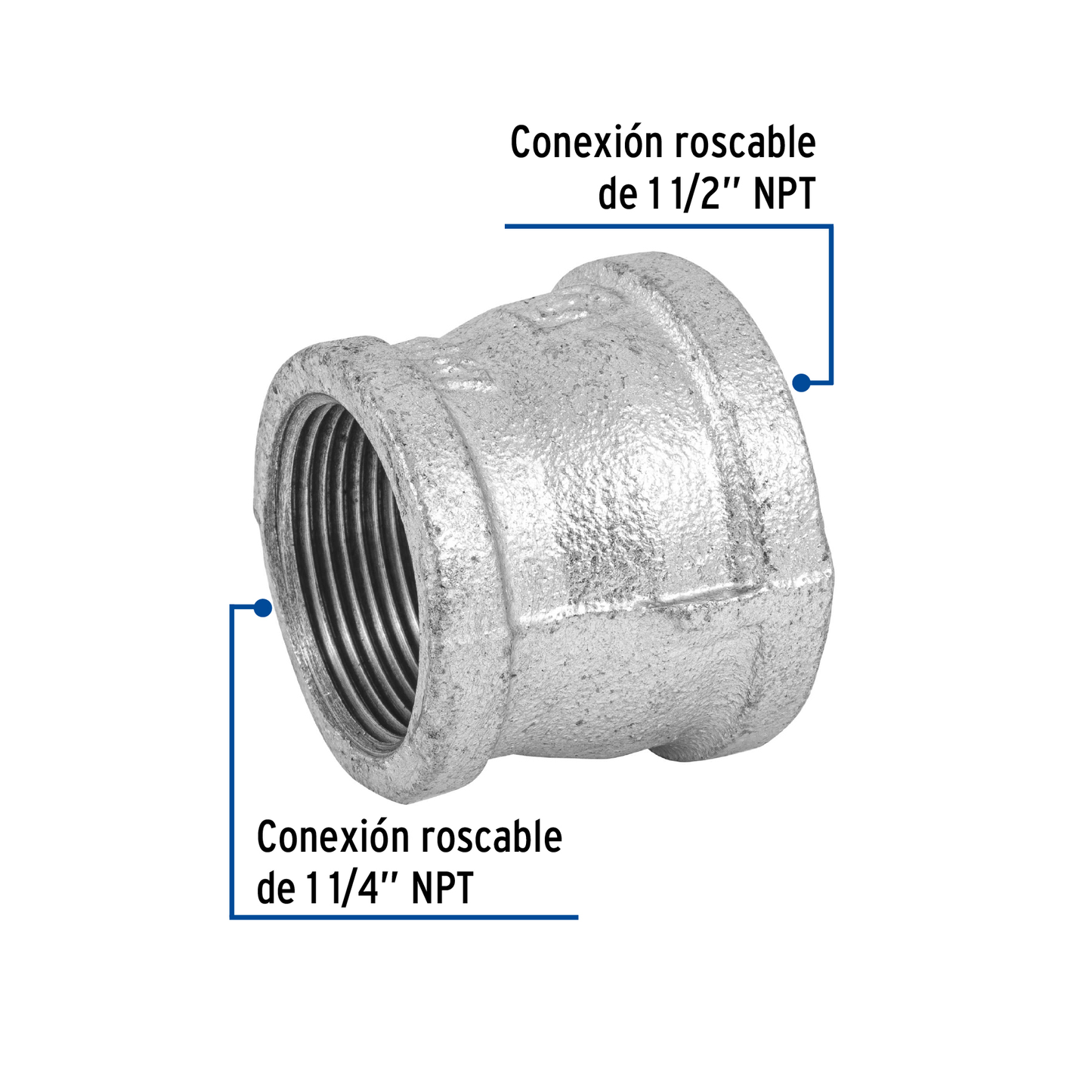 Reducción campana, acero galvanizado, 1-1/2 x 1-1/4"