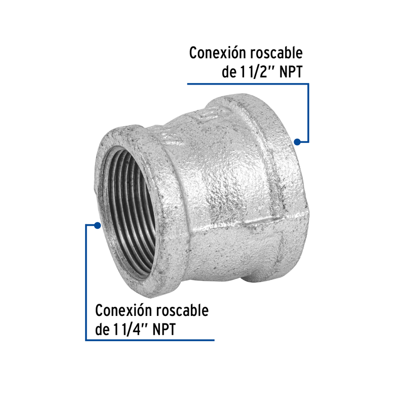 Reducción campana acero galvanizado 1-1/2"x1-1/4", FOSET