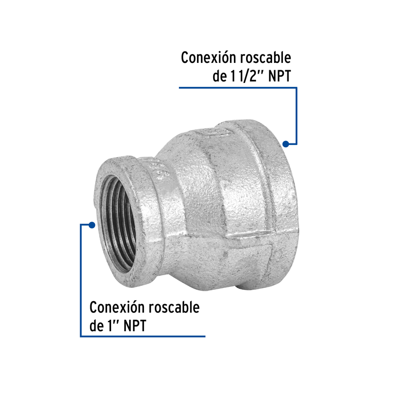 Reducción campana acero galvanizado 1-1/2" x 1", FOSET